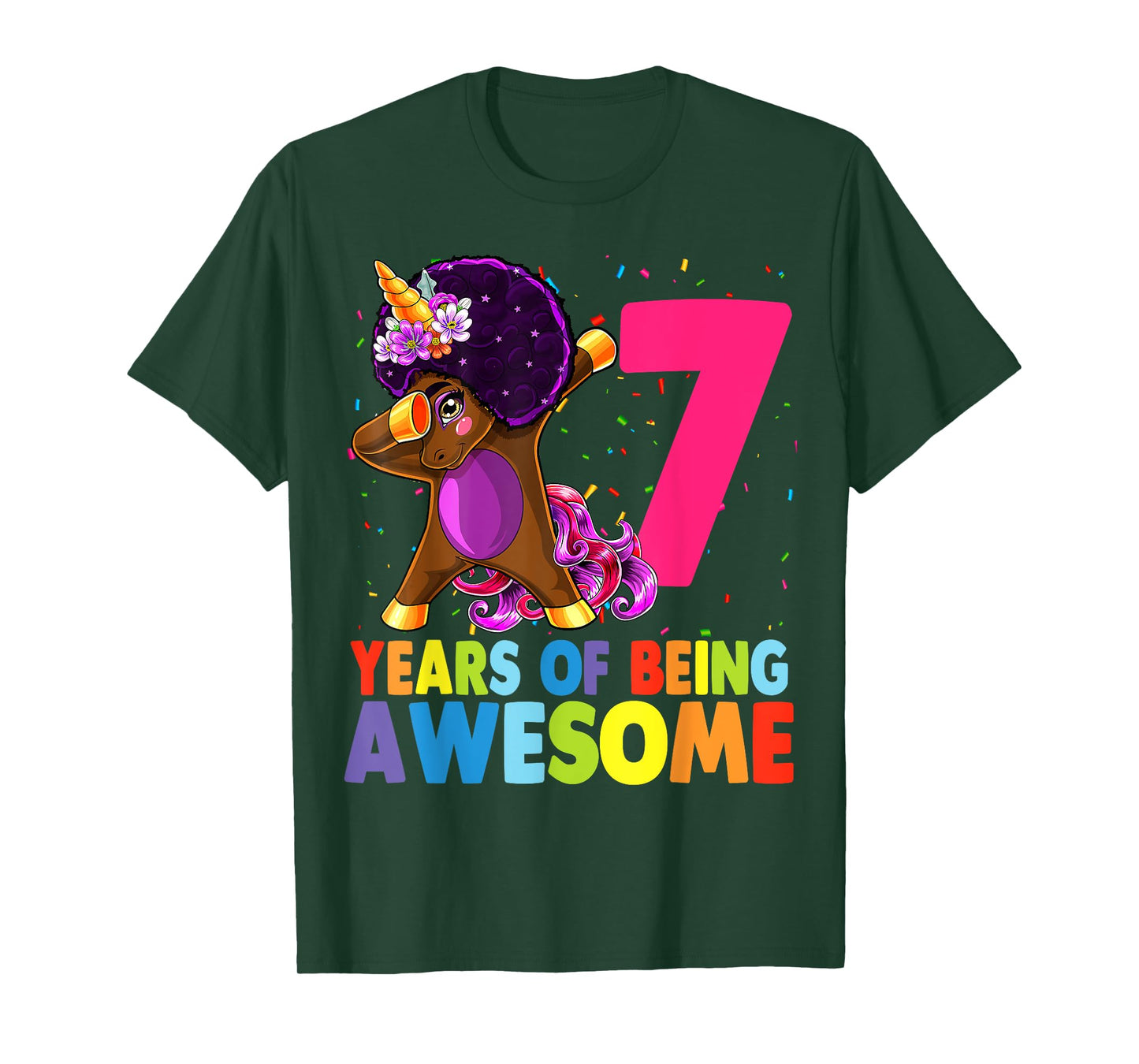 7th Birthday Dabbing Unicorn Afro Party Gift 7 Years Old T-Shirt