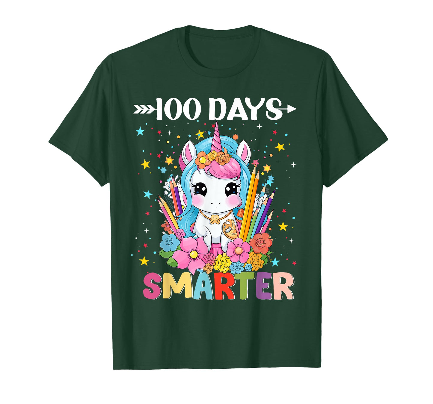 100 Days Smarter Happy 100th Day Of School Unicorn Girls T-Shirt