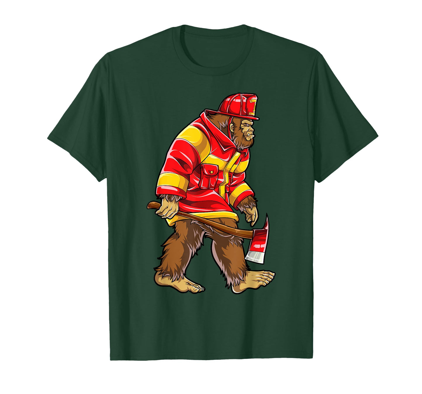 Bigfoot Firefighter Men Thin Red Line Sasquatch Lovers Funny T-Shirt