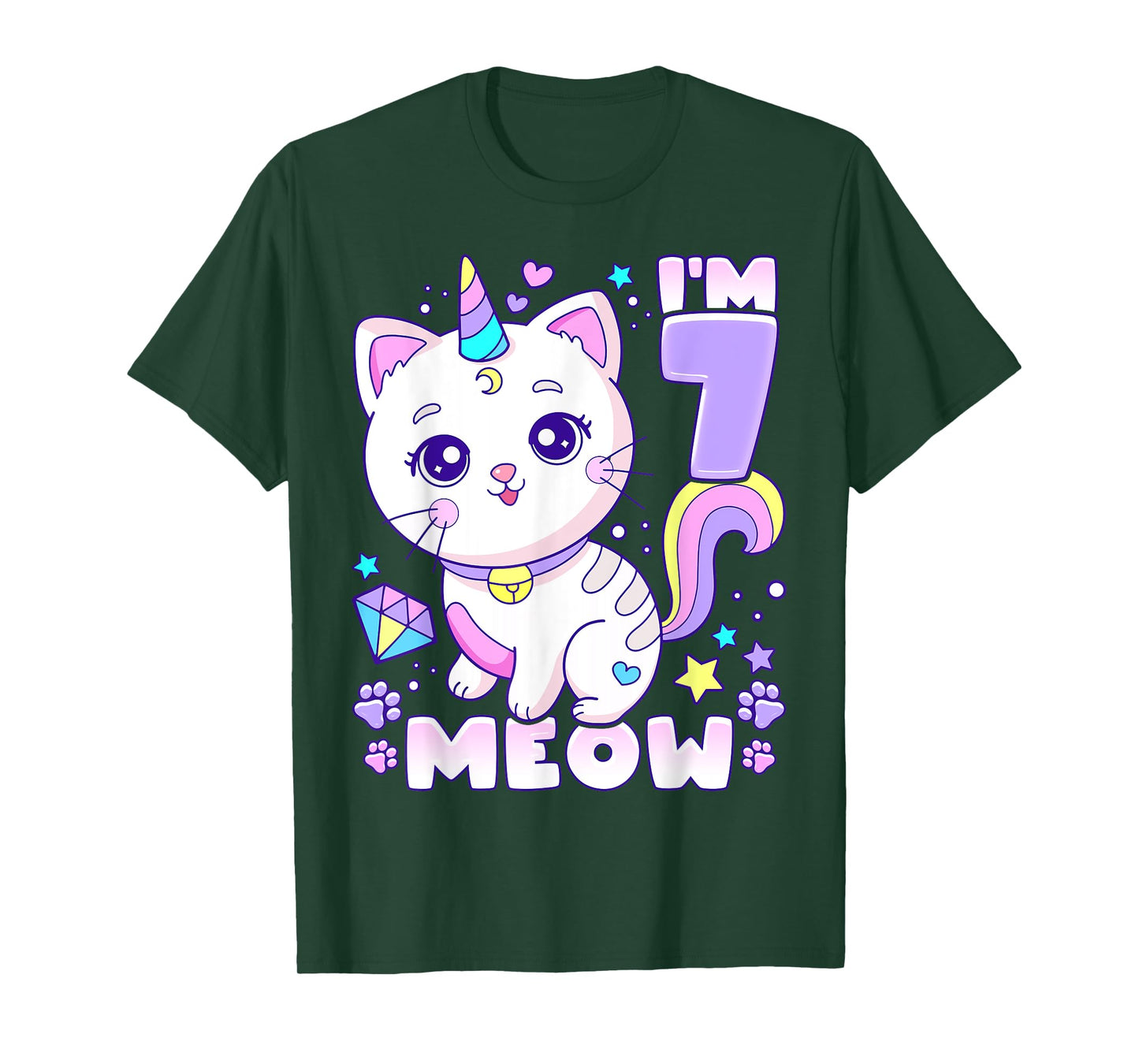 Birthday girl 7 years old, cat, unicorn, 7th birthday T-Shirt
