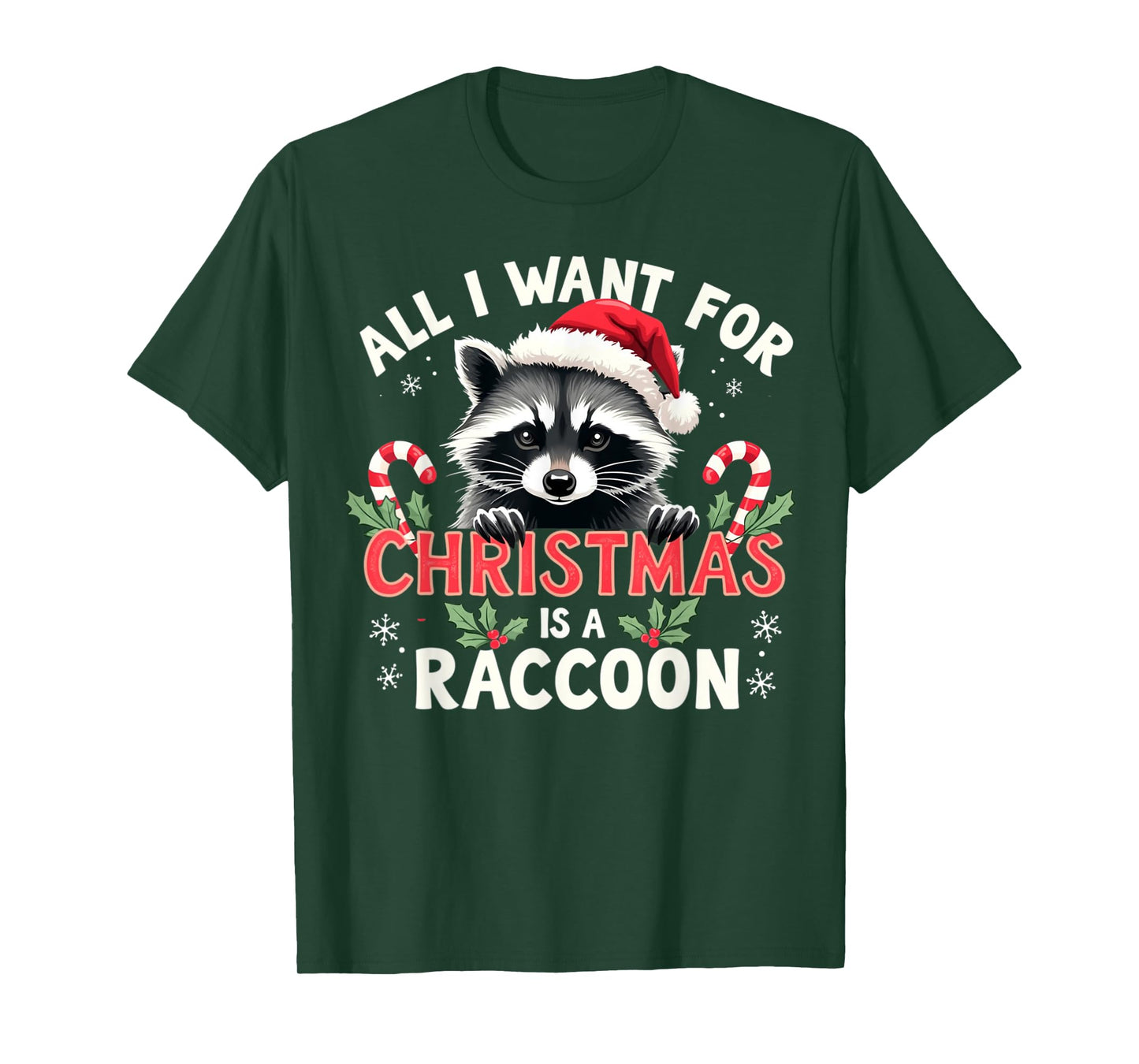 Xmas Lighting Santa I Want For Christmas Is A Raccoon T-Shirt