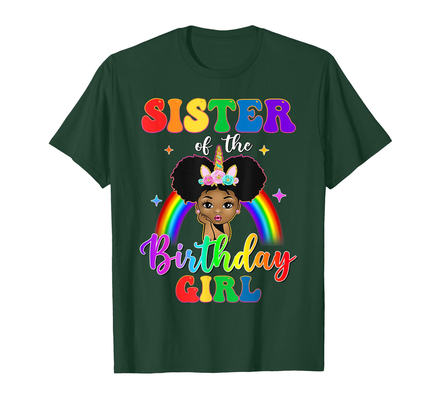 Sister of The Birthday Girl Rainbow Afro Melanin Unicorn T-Shirt