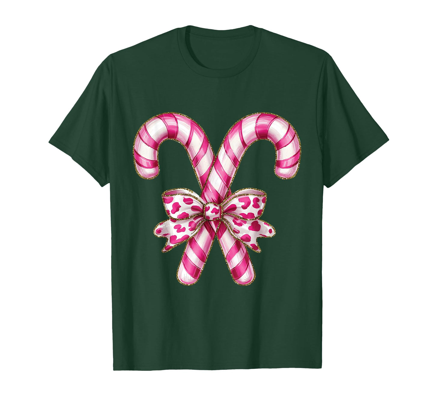 Christmas Candy Cane Coquette Bow Xmas Holiday Women Girls T-Shirt