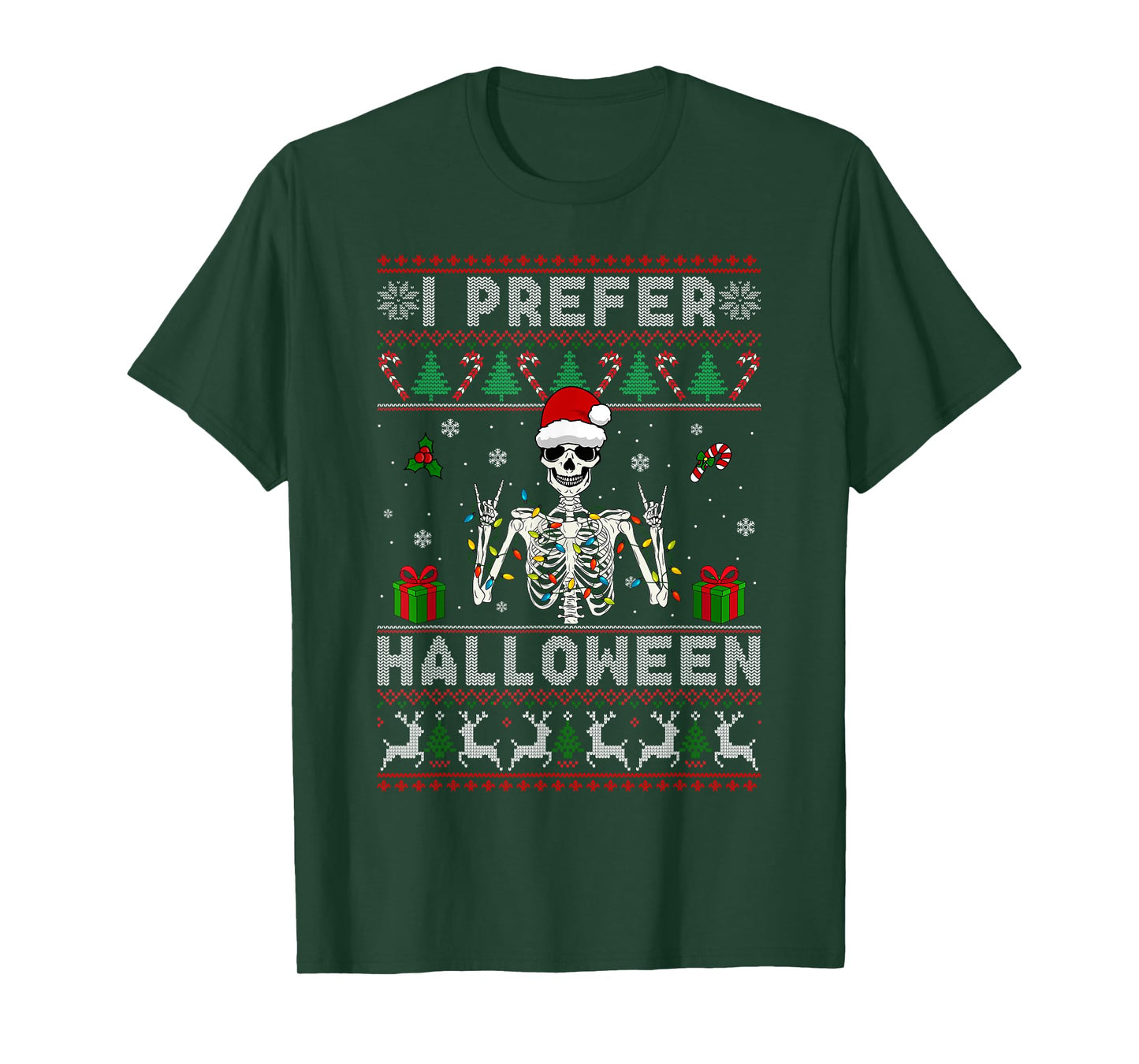 Xmas Holiday Skeleton I Prefer Halloween Christmas Funny T-Shirt