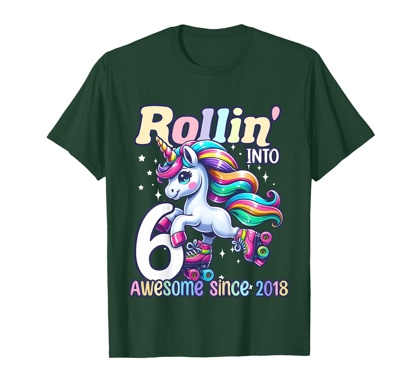 Unicorn 6th Birthday 6 Year Old Roller Skate Party Girls T-Shirt