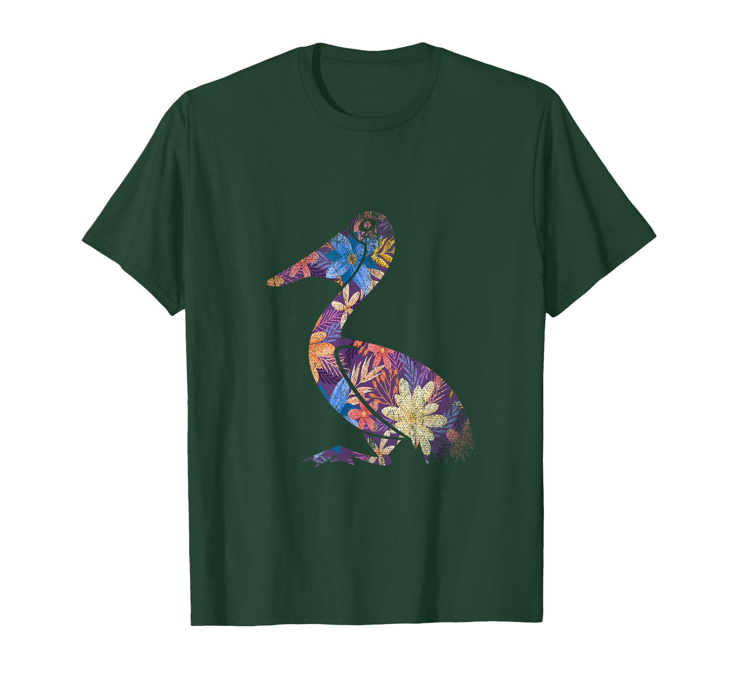 Water Bird Design Pelican Beak Floral Pelican T-Shirt - Unisex-Adults - Black - Small - Short Sleeve - Classic Fit - Cotton 65%, Polyester 35%