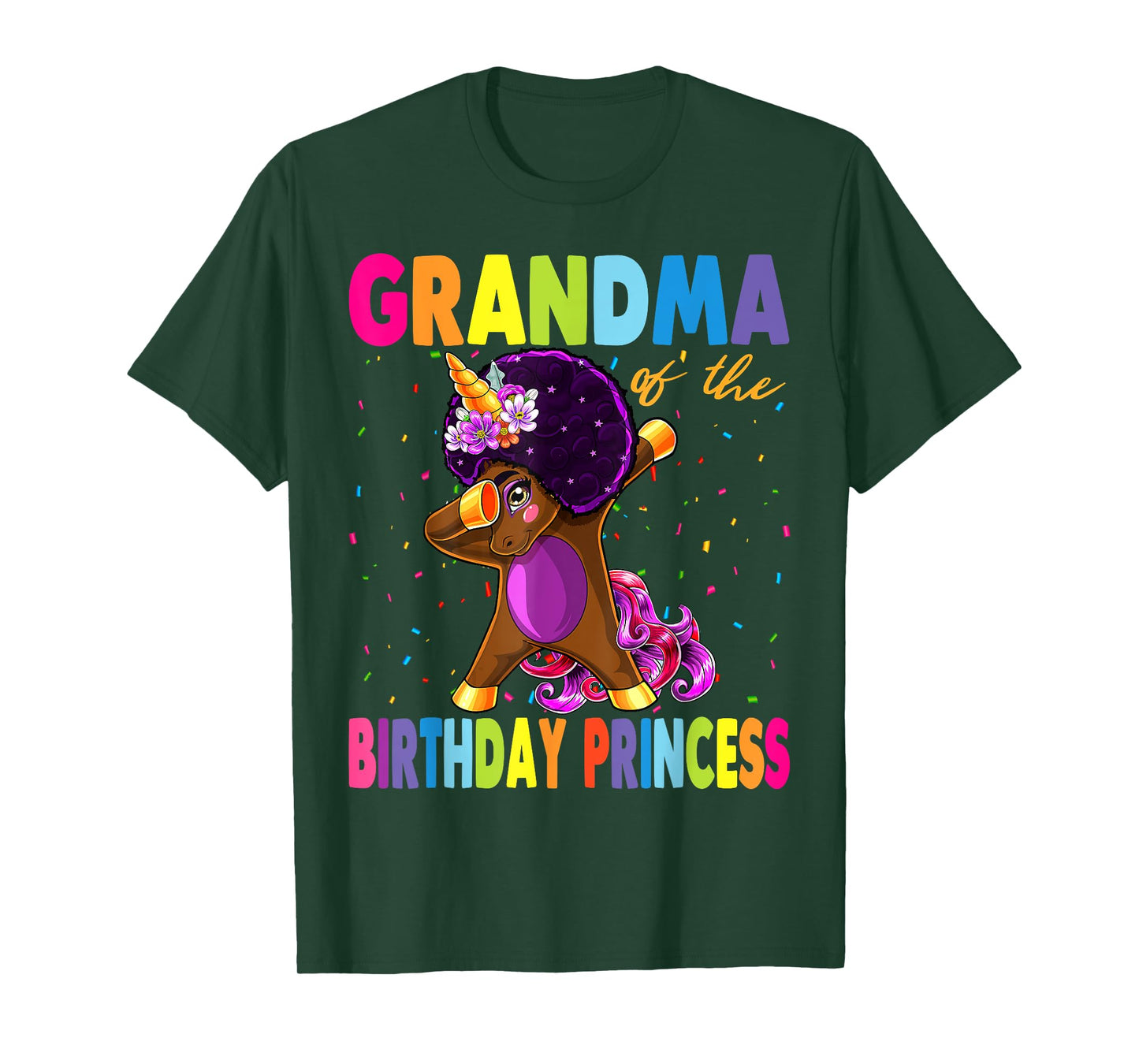 Dabbing Unicorn Afro Grandma of the Birthday Princess T-Shirt