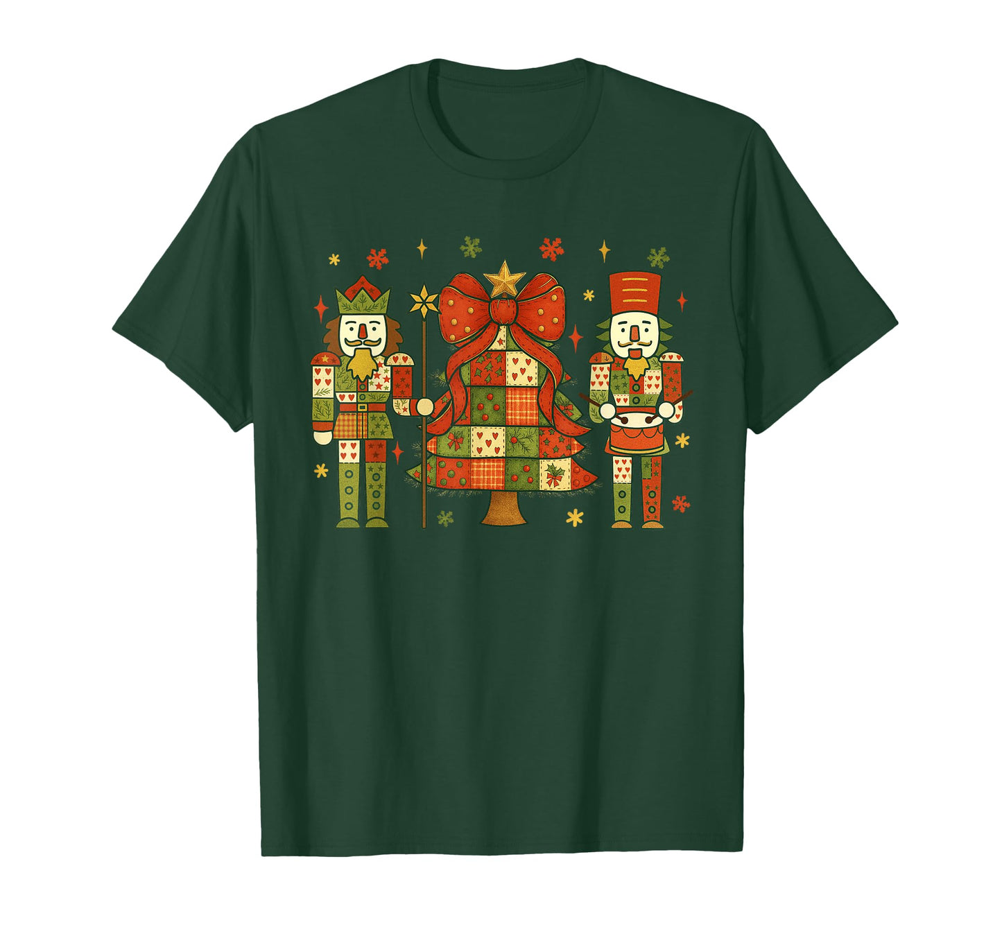 Patchwork Nutcracker Christmas Tree Pink Nutcracker Women T-Shirt