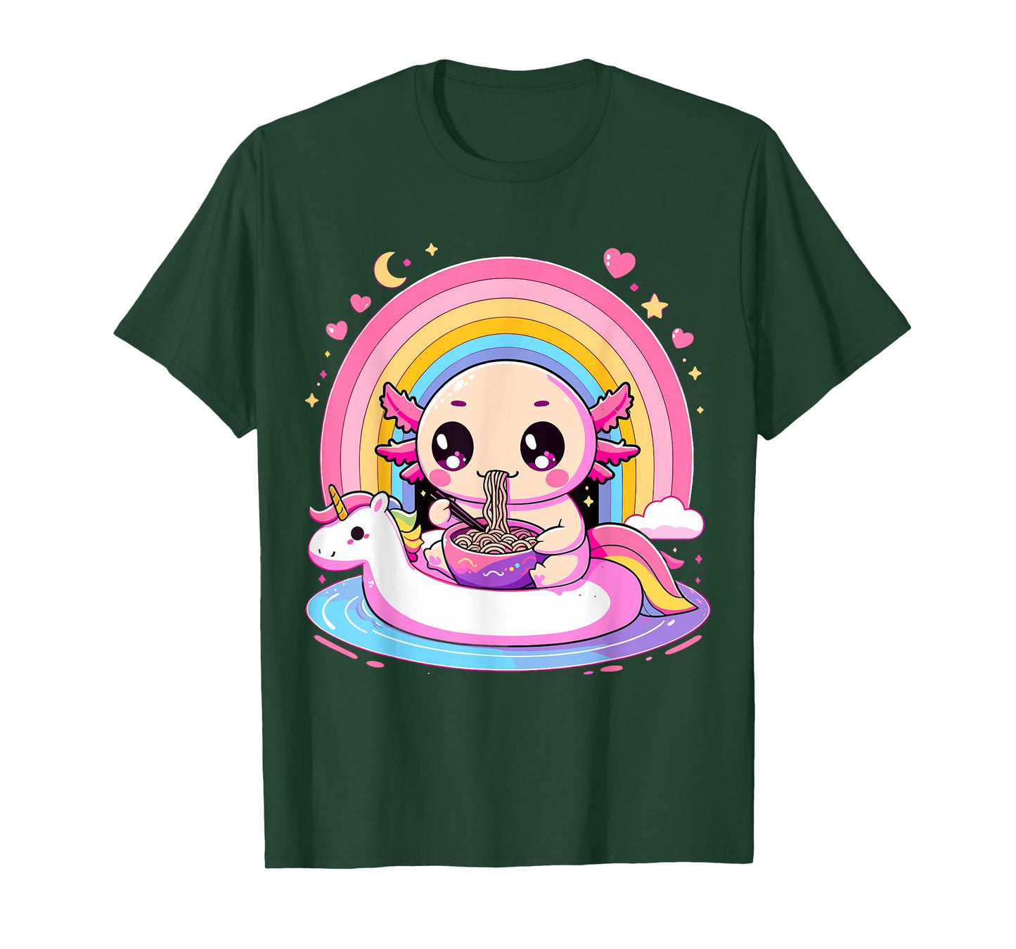 Axolotl eating Ramen with Unicorn T-Shirt