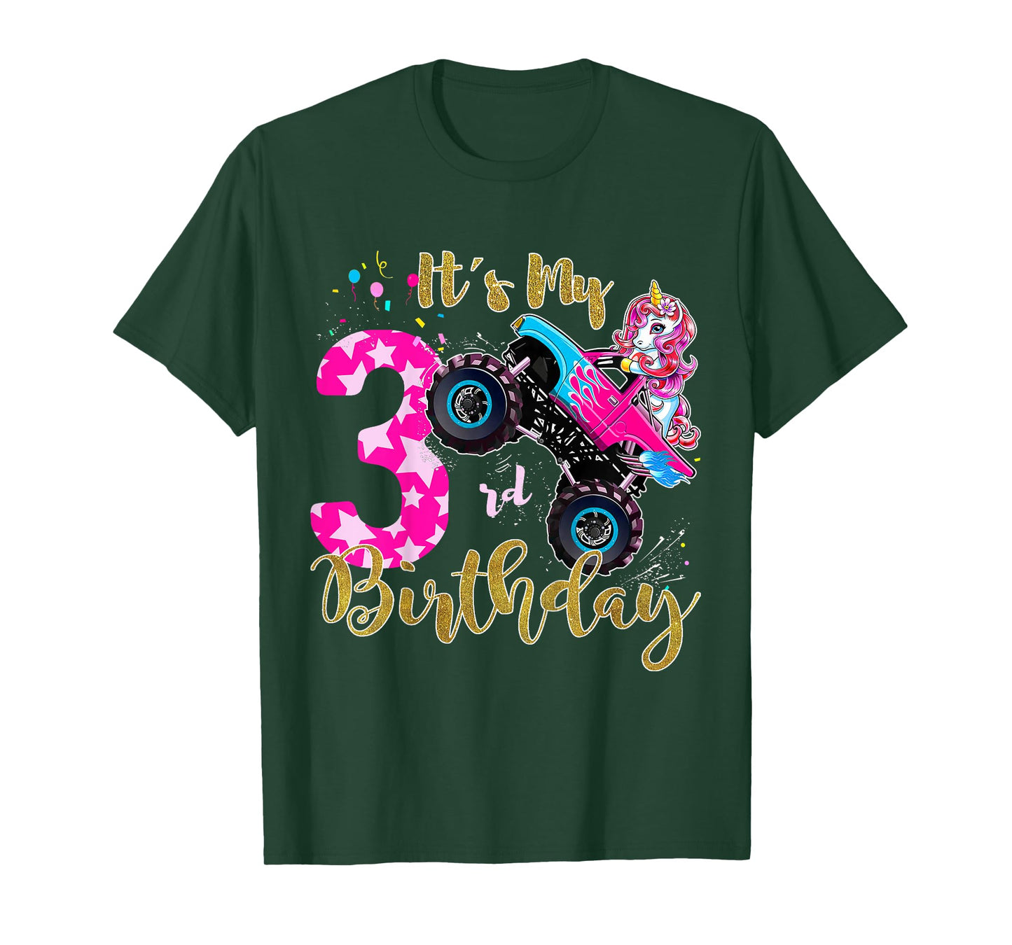 Kids Monster Truck Unicorn T Shirt Girls 3rd Birthday Daughter T-Shirt