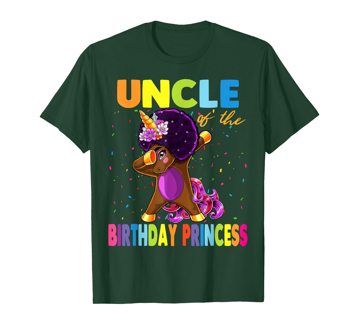 Dabbing Unicorn Afro Uncle of the Birthday Princess T-Shirt