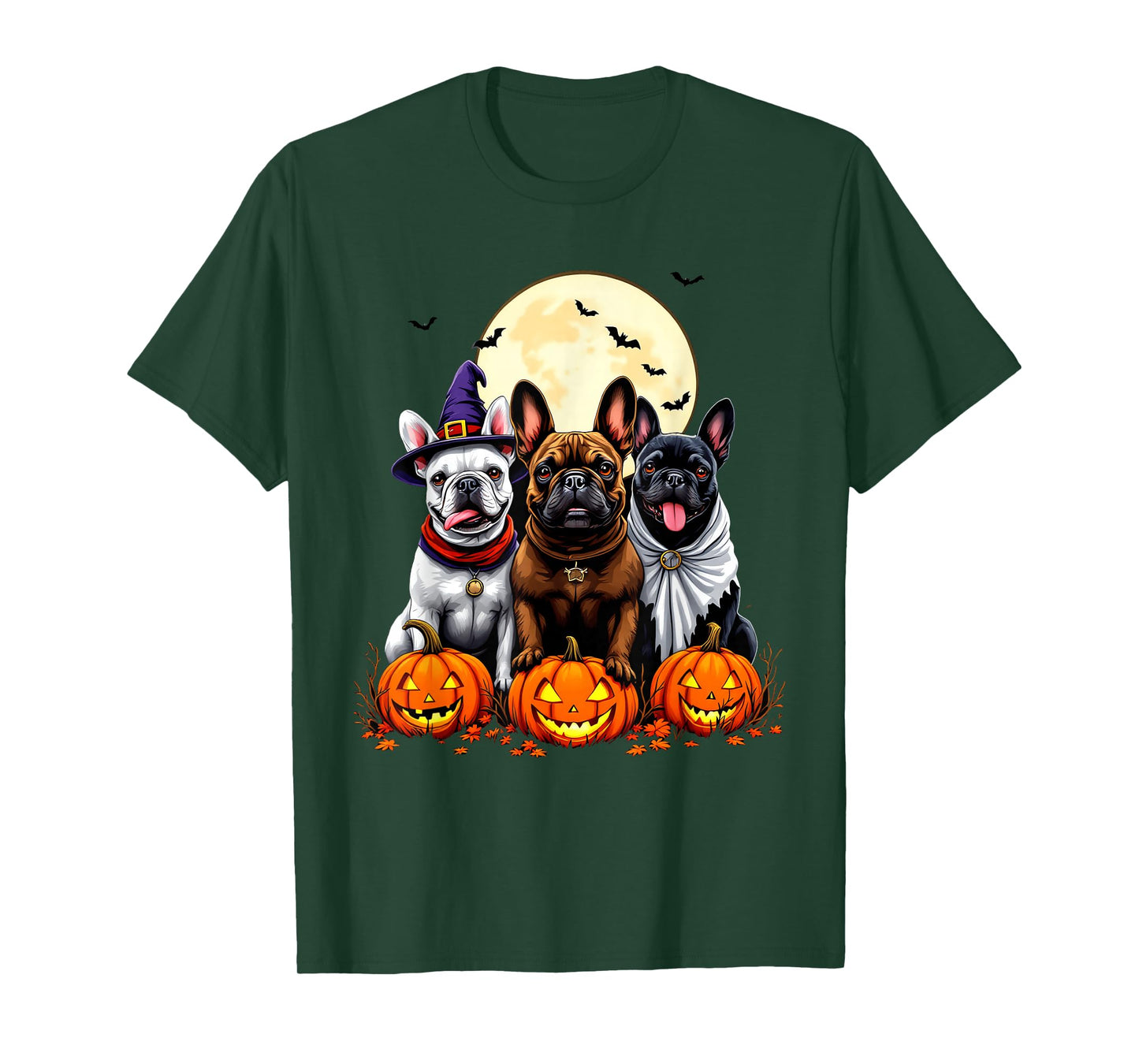 Funny French Bulldog Halloween Dogs Witch Ghost Costume T-Shirt