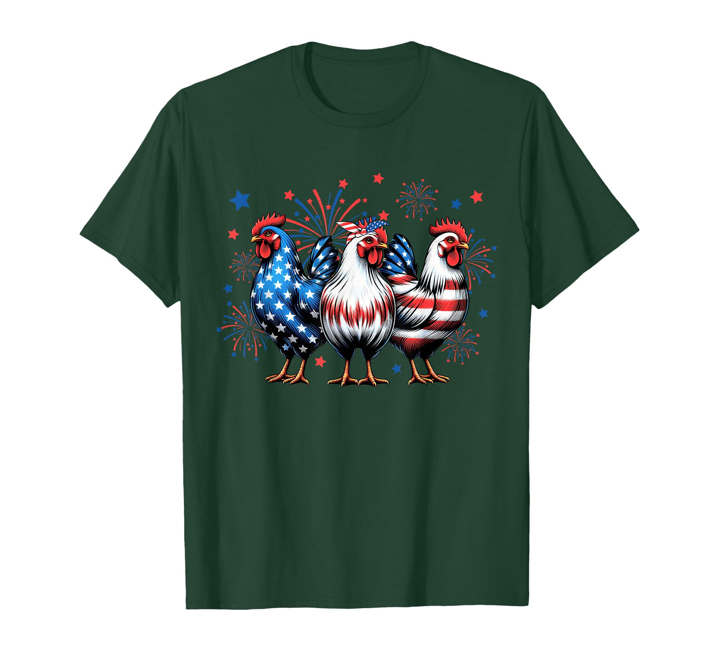 Patriotic Firework Red White Blue Chicken USA Flag July 4th T-Shirt