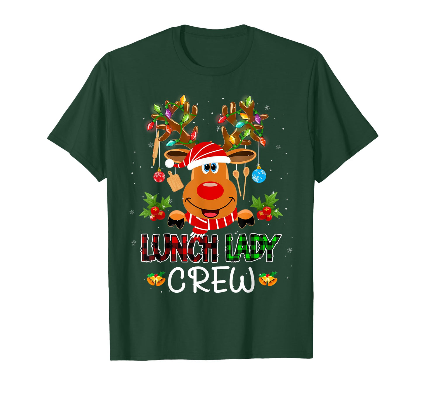 Lunch Lady Crew Reindeer Cafeteria Lady Xmas Holiday Women T-Shirt