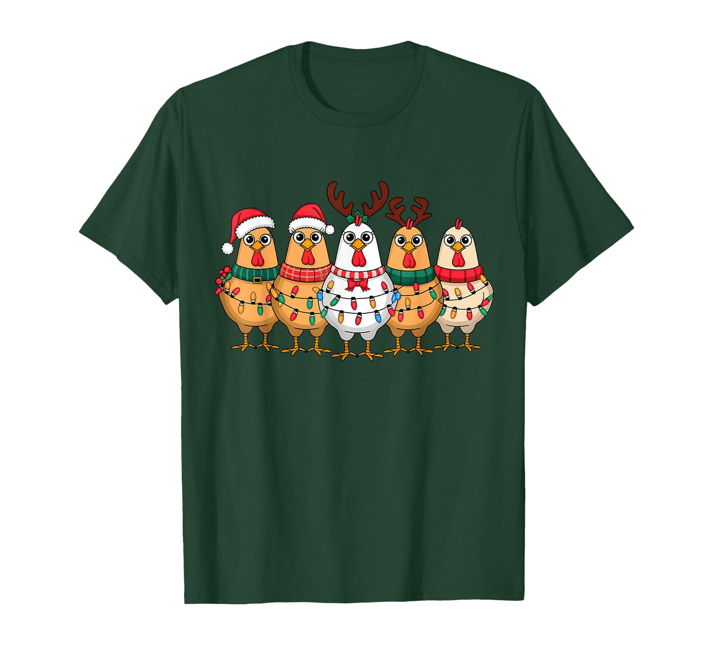 Funny Chicken Christmas Lights Farm Animal Cute Xmas Holiday T-Shirt