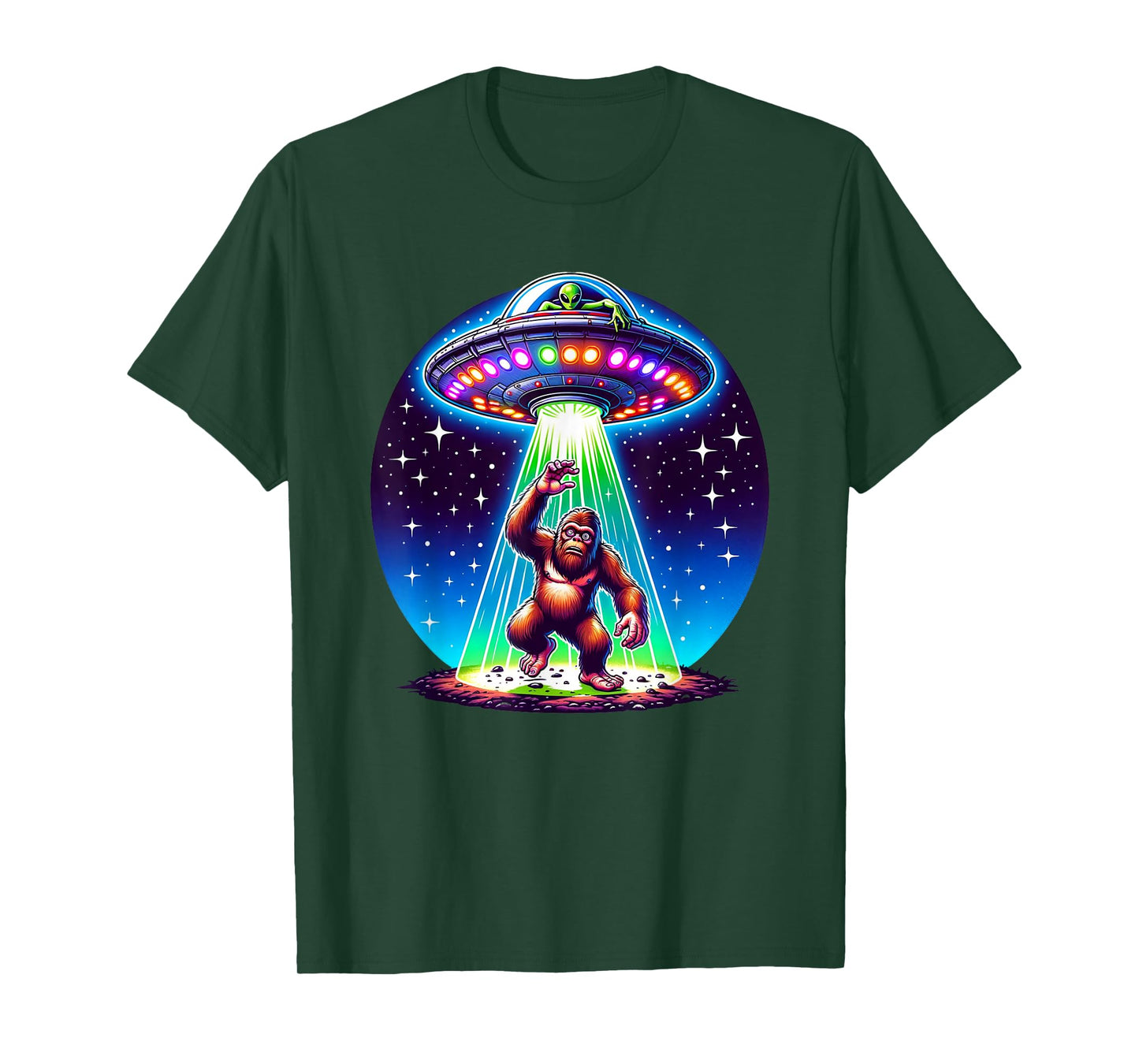 Bigfoot Sasquatch Abduction Alien Invasion UFO Spaceship T-Shirt