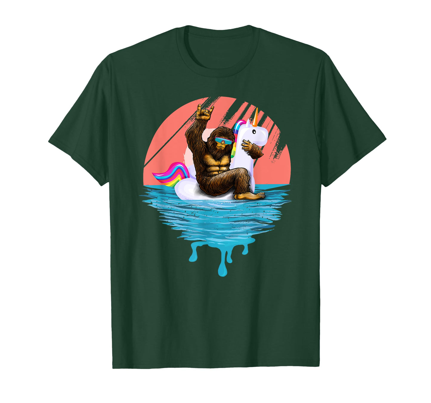 Sasquatch Riding Unicorn Floaty Pool Party Outfit Bigfoot T-Shirt