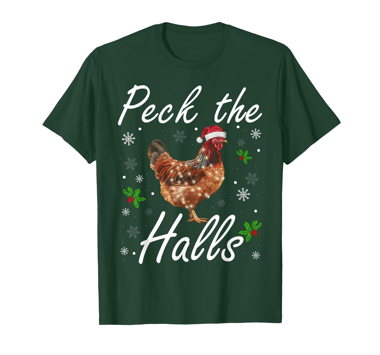 Funny Peck the Halls Christmas Chicken Snowflakes Xmas T-Shirt