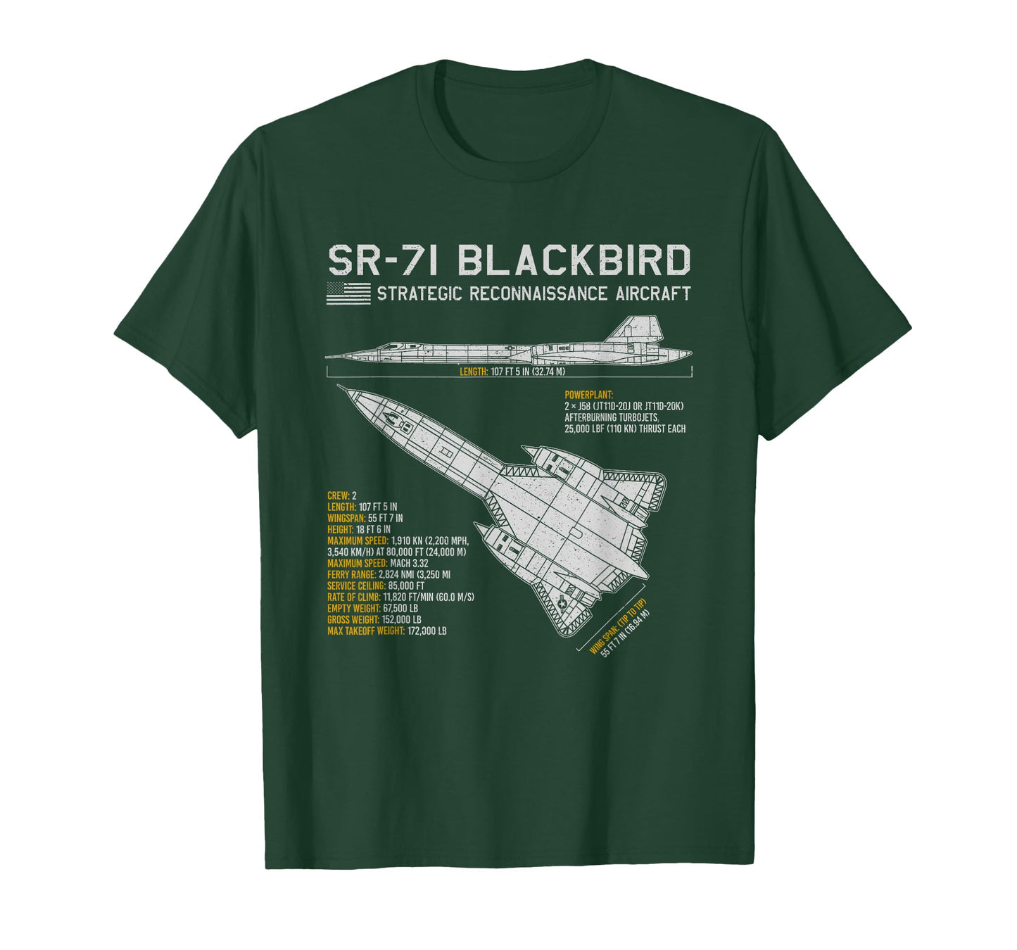 SR-71 Blackbird Aircraft Spy Plane Blueprint Data T-Shirt