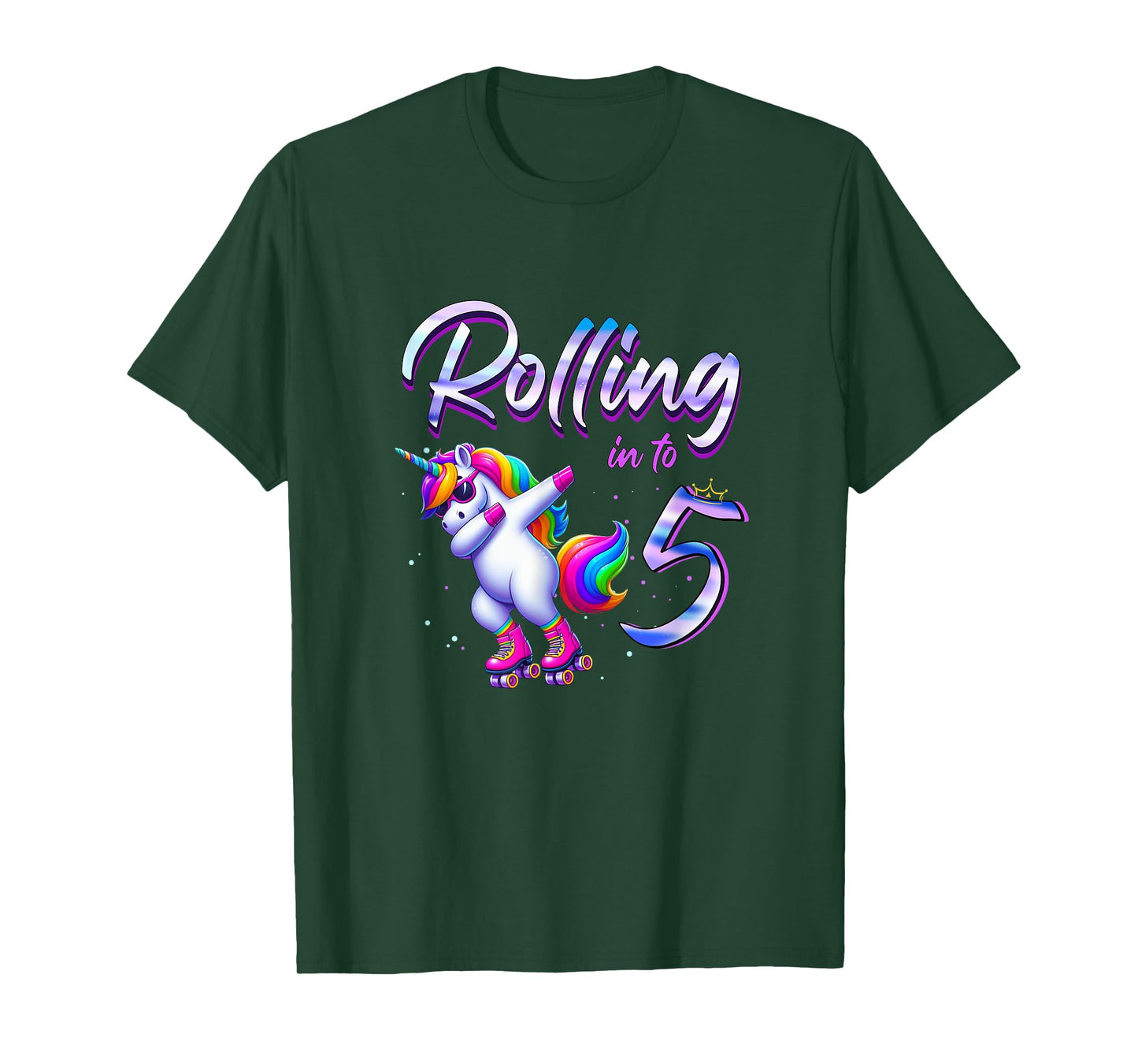 Rolling into 5 Roller Skating Unicorn 5th Birthday Party T-Shirt