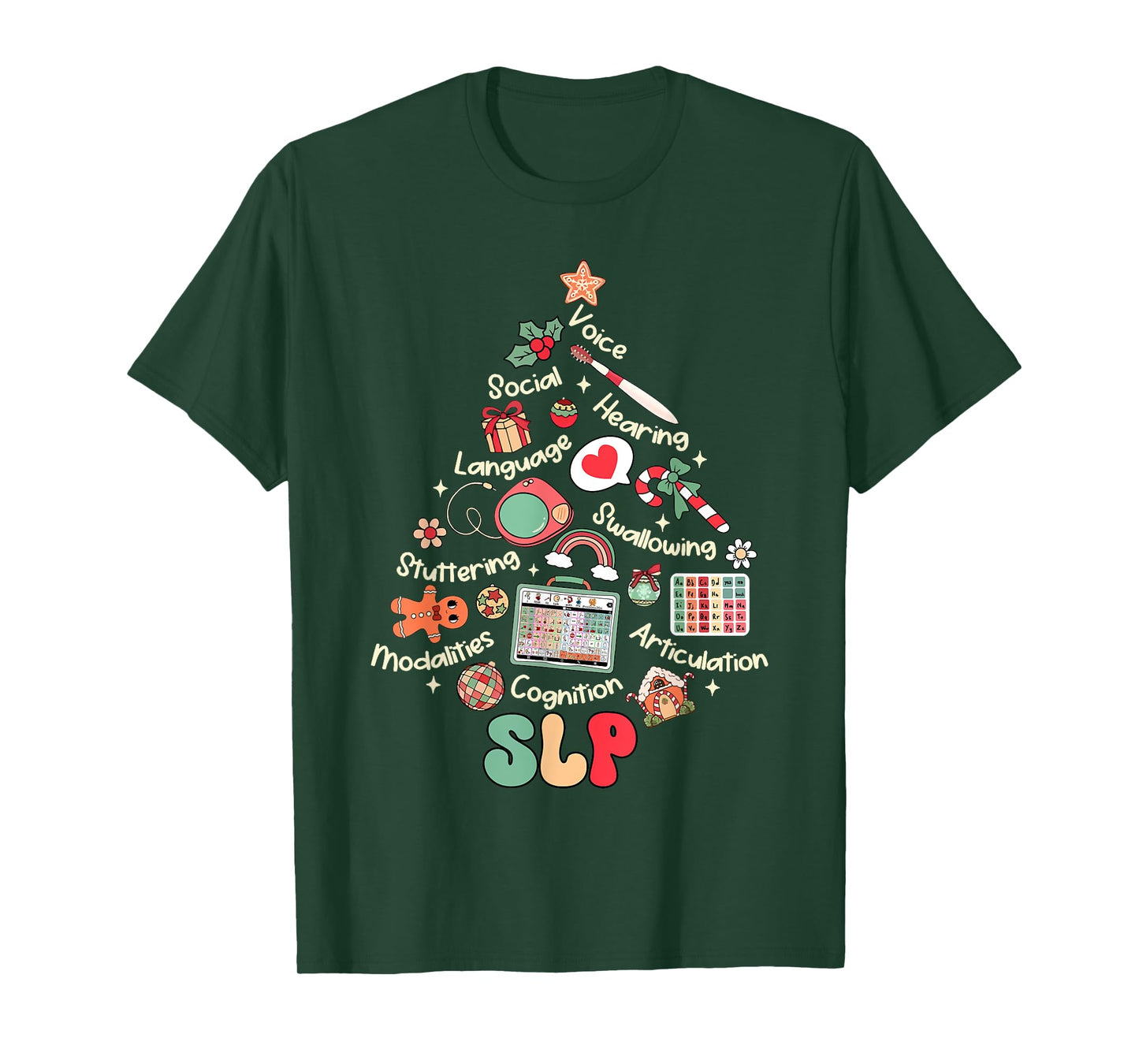 SLP Speech Language Pathologist Nurse Christmas Xmas Tree T-Shirt