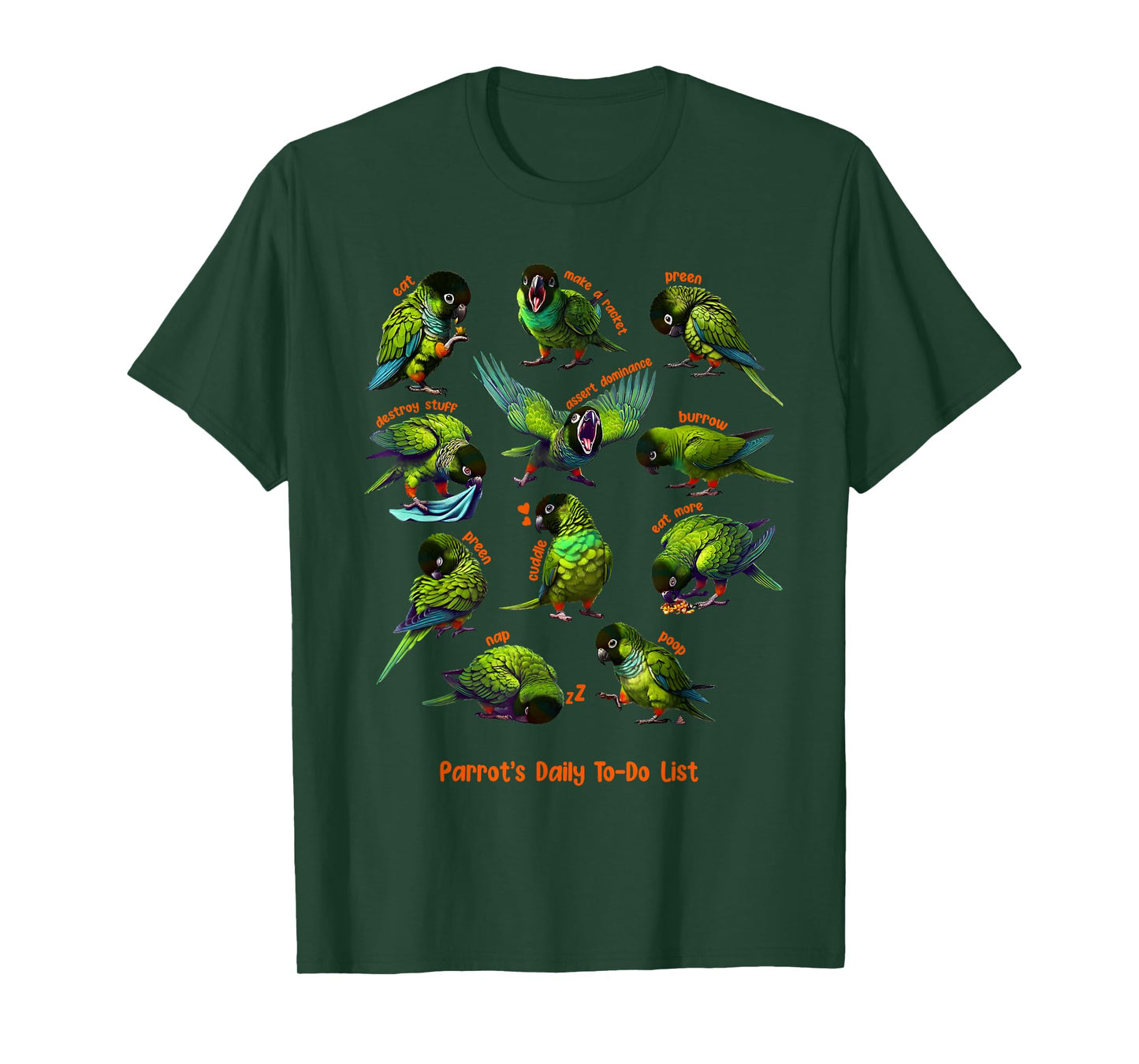 Nanday Conure Daily To-Do List Parrot Lover Birding T-Shirt