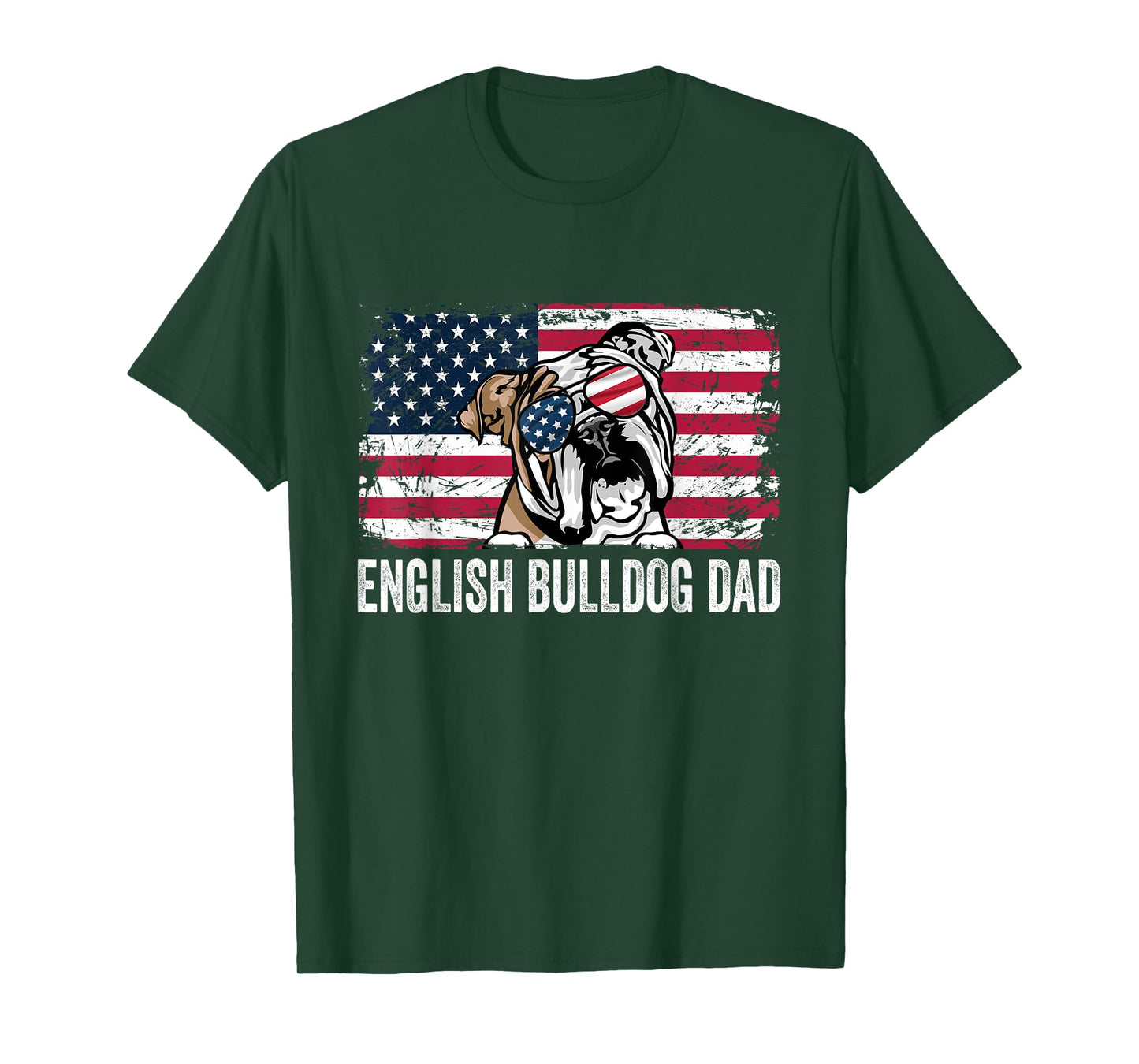 Distressed USA Flag English Bulldog Dad Fathers Day T-Shirt