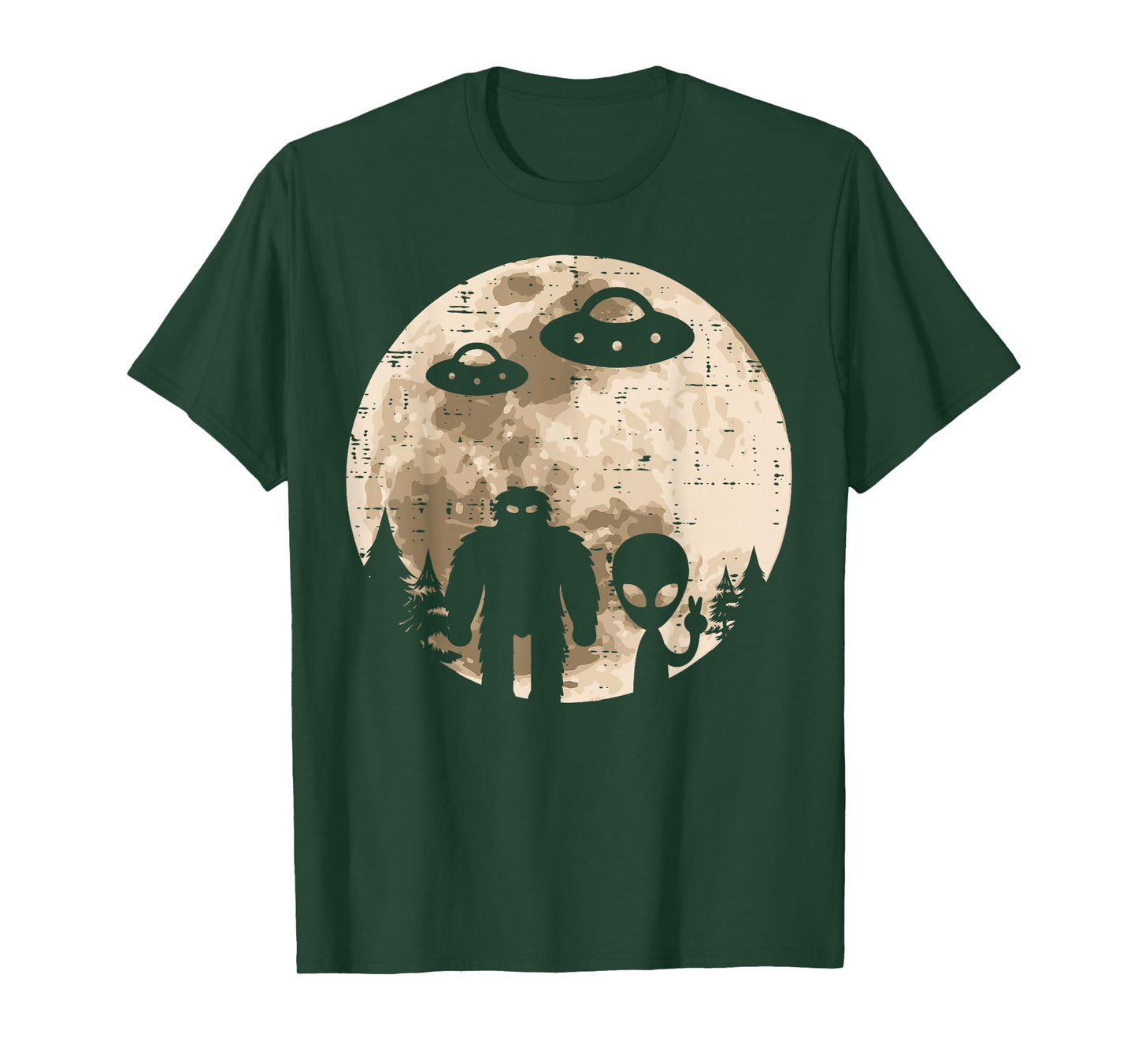 Alien UFO Bigfoot Moon Funny Sasquatch Yeti Men Women Kids T-Shirt