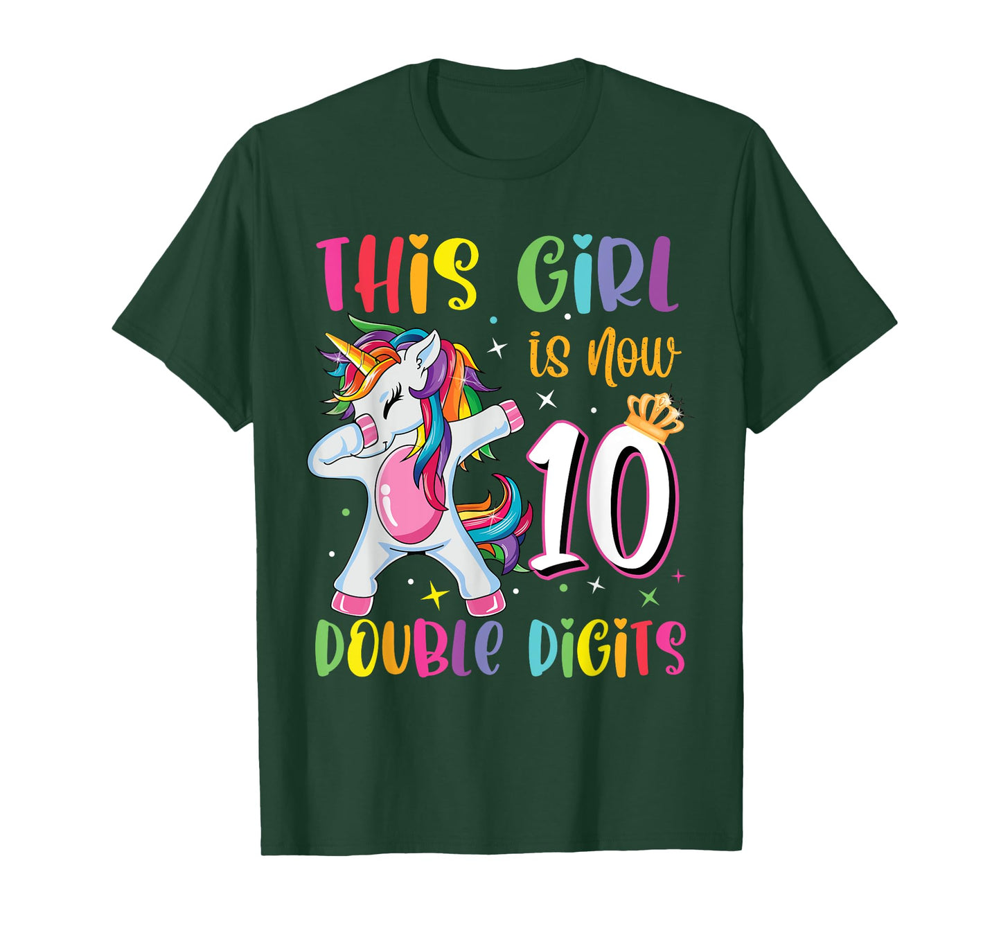 This Girl Is Now 10 Double Digits 10th Birthday Unicorn T-Shirt
