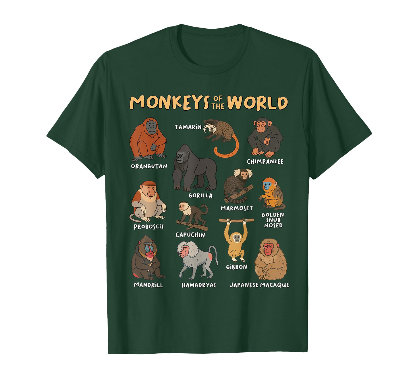 Monkeys of the World Educational Animal Ape Collection Types T-Shirt