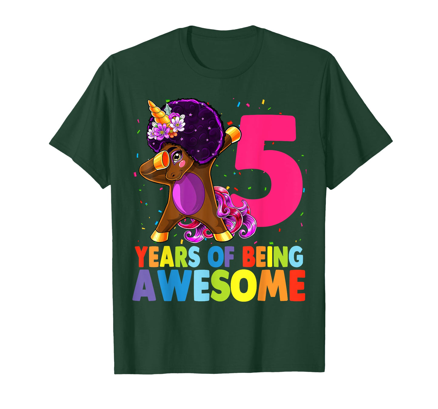5th Birthday Dabbing Unicorn Afro Party Gift 5 Years Old T-Shirt