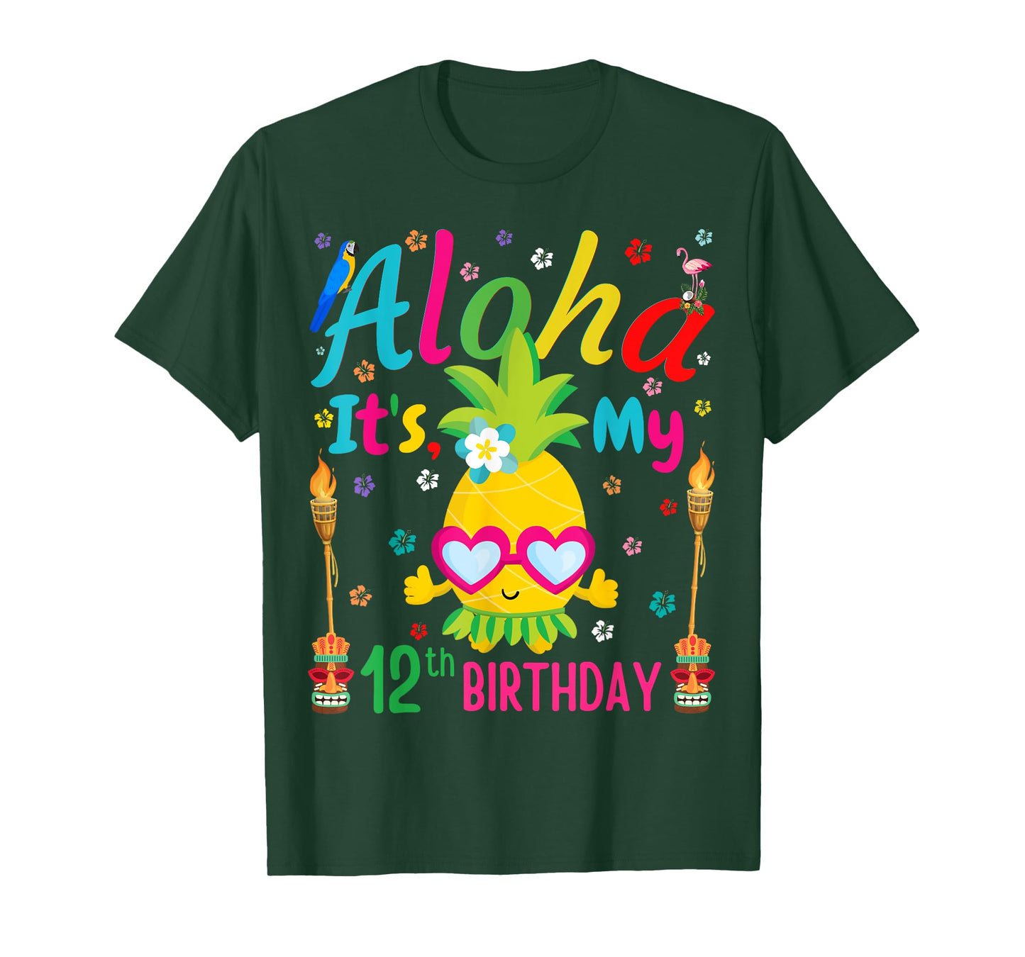 Aloha It's My 12th Birthday Pineapple Hawaii Tropical Girls T-Shirt