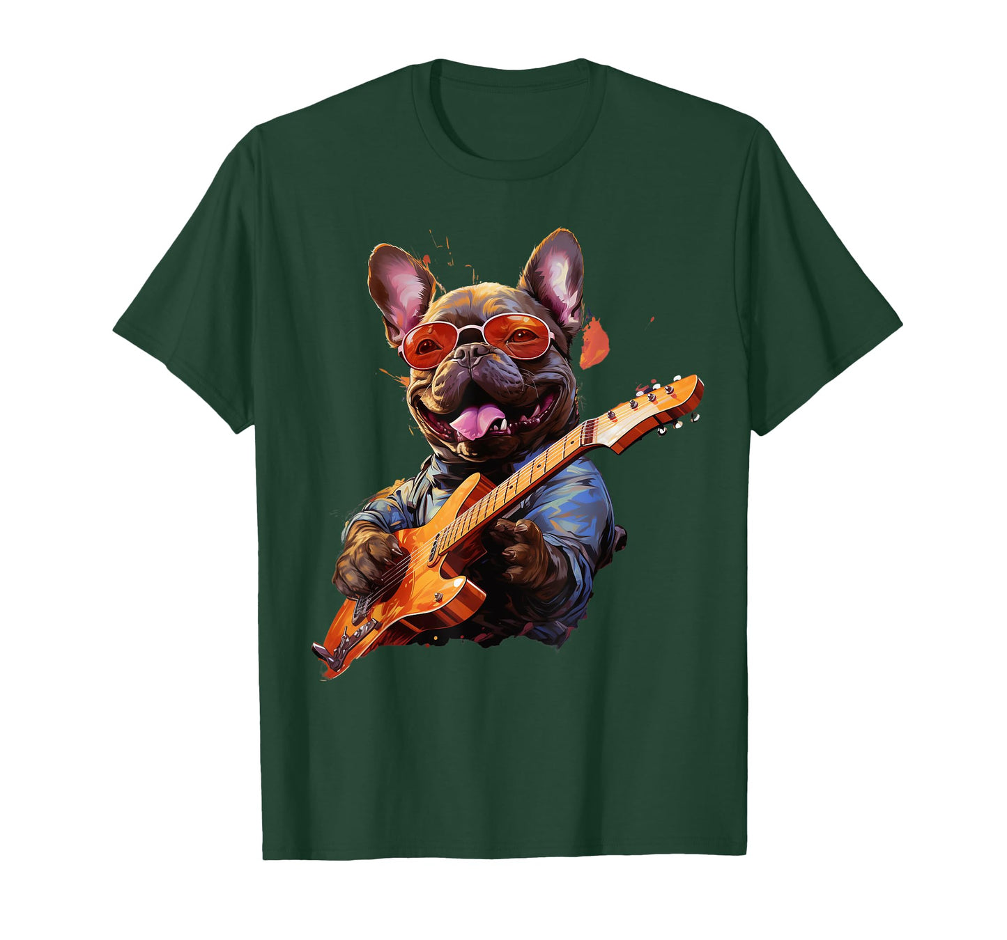 Funny Rock French Bulldog Playing Guitar T-Shirt for Men Women Girls Kids
