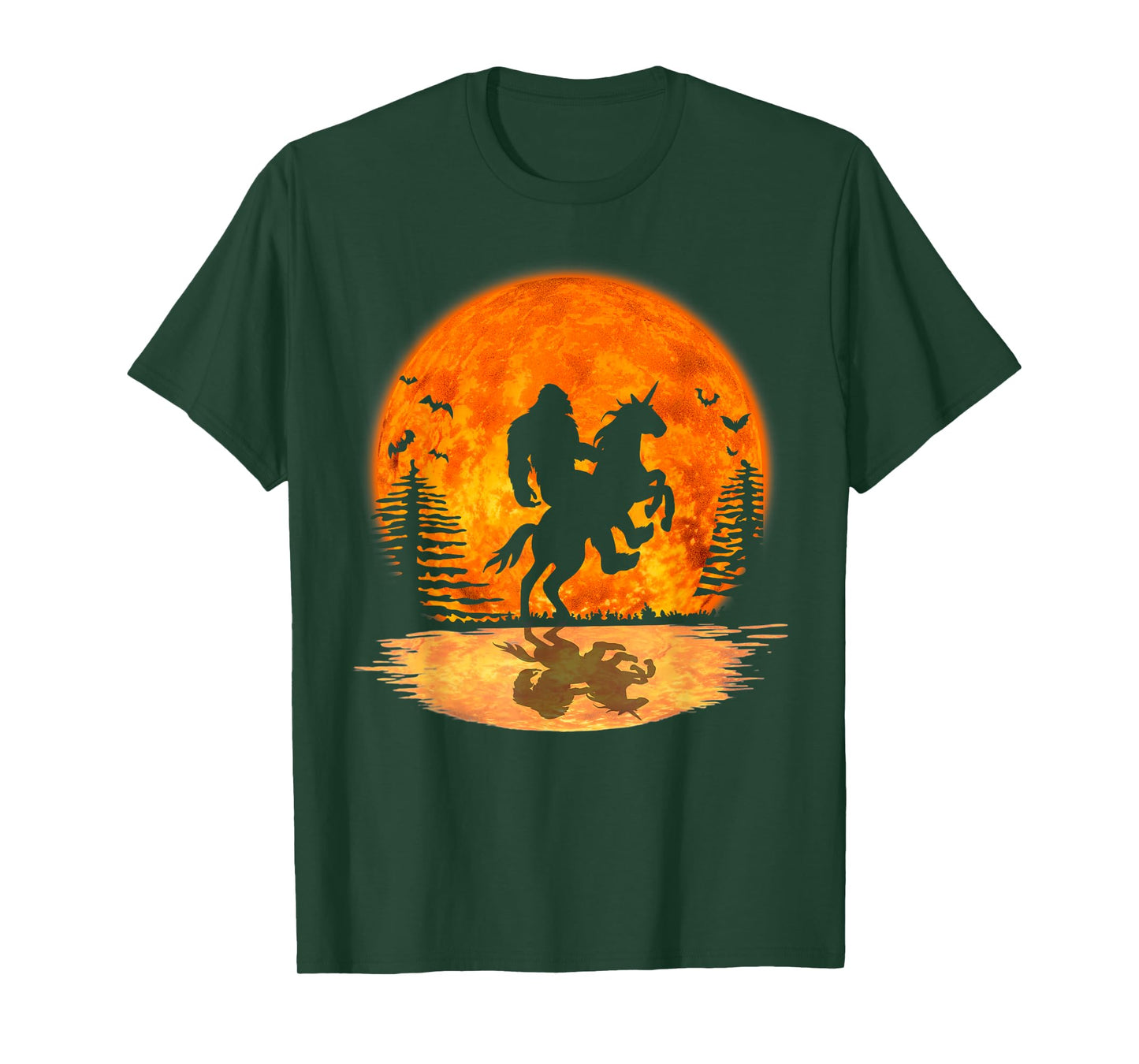 Bigfoot Sasquatch Riding Unicorn In The Moonlight Halloween T-Shirt