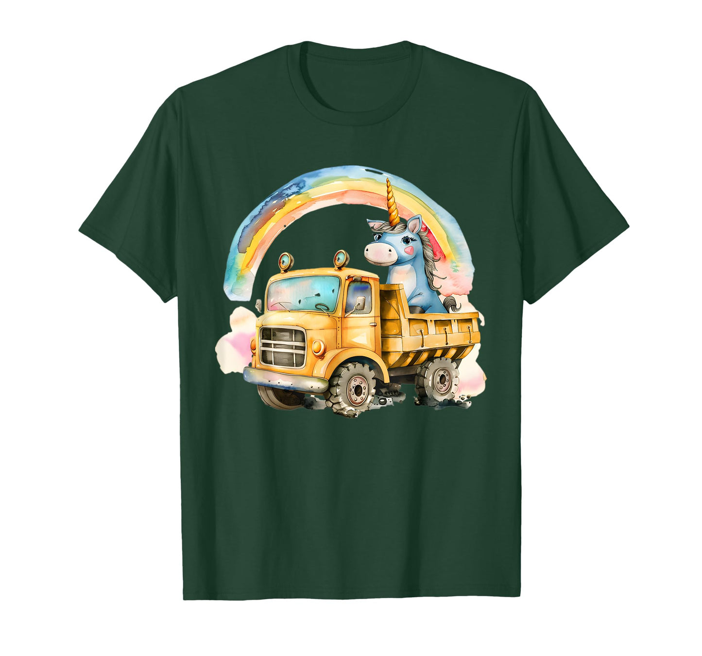 Unicorn Dump Truck - Kids Birthday Party - Watercolor Print T-Shirt