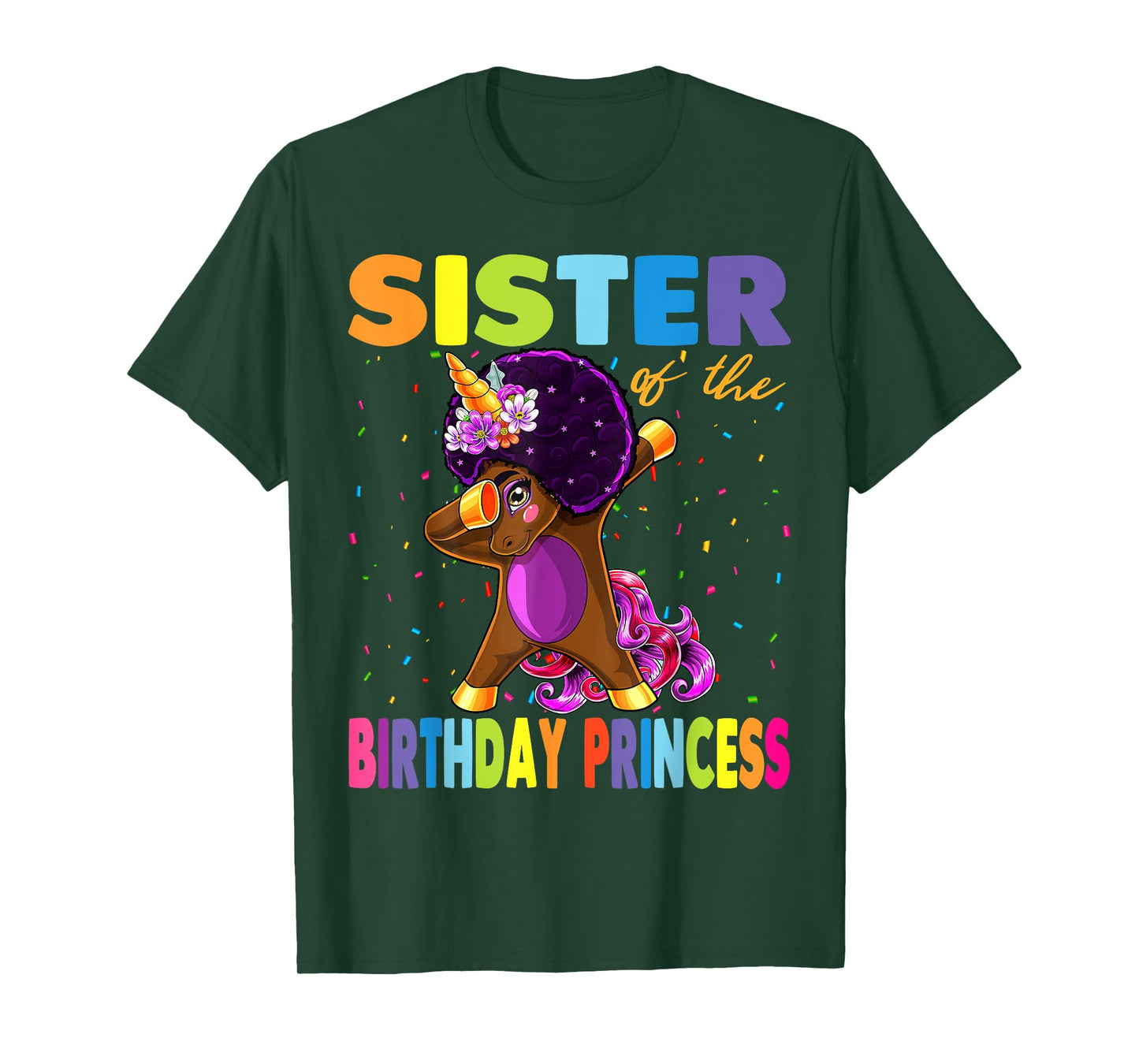 Dabbing Unicorn Afro Sister of the Birthday Princess T-Shirt
