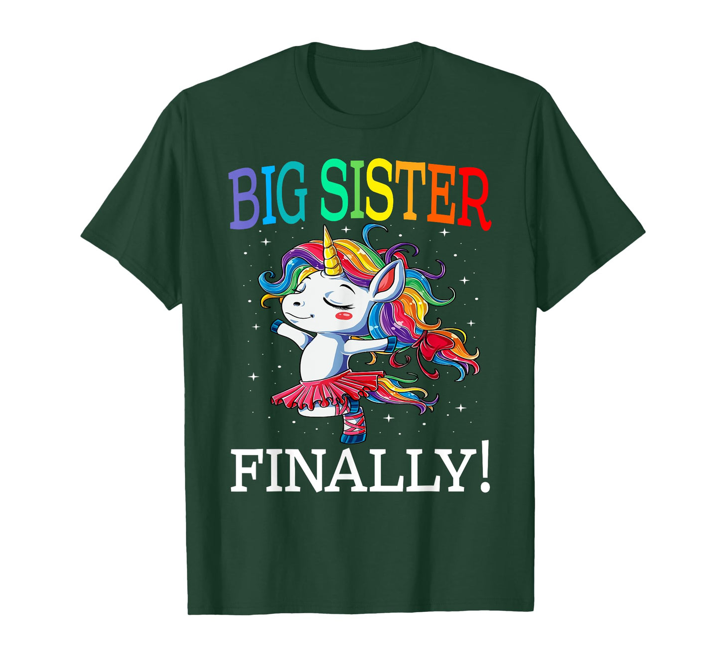 Big Sister Finally Unicorn Shirt - Unicorn Girl T-Shirt, Black, Small