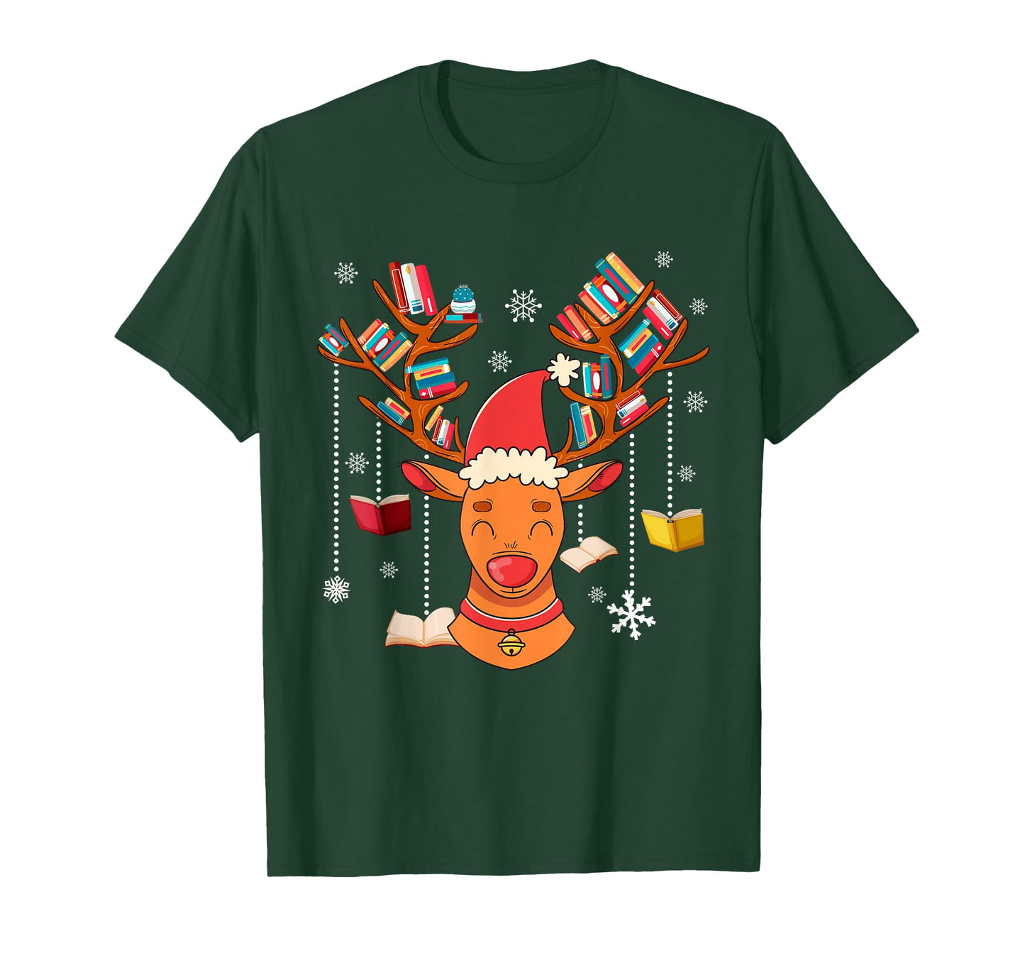 Christmas Librarian Reindeer Xmas Book Teachers Love Reading T-Shirt