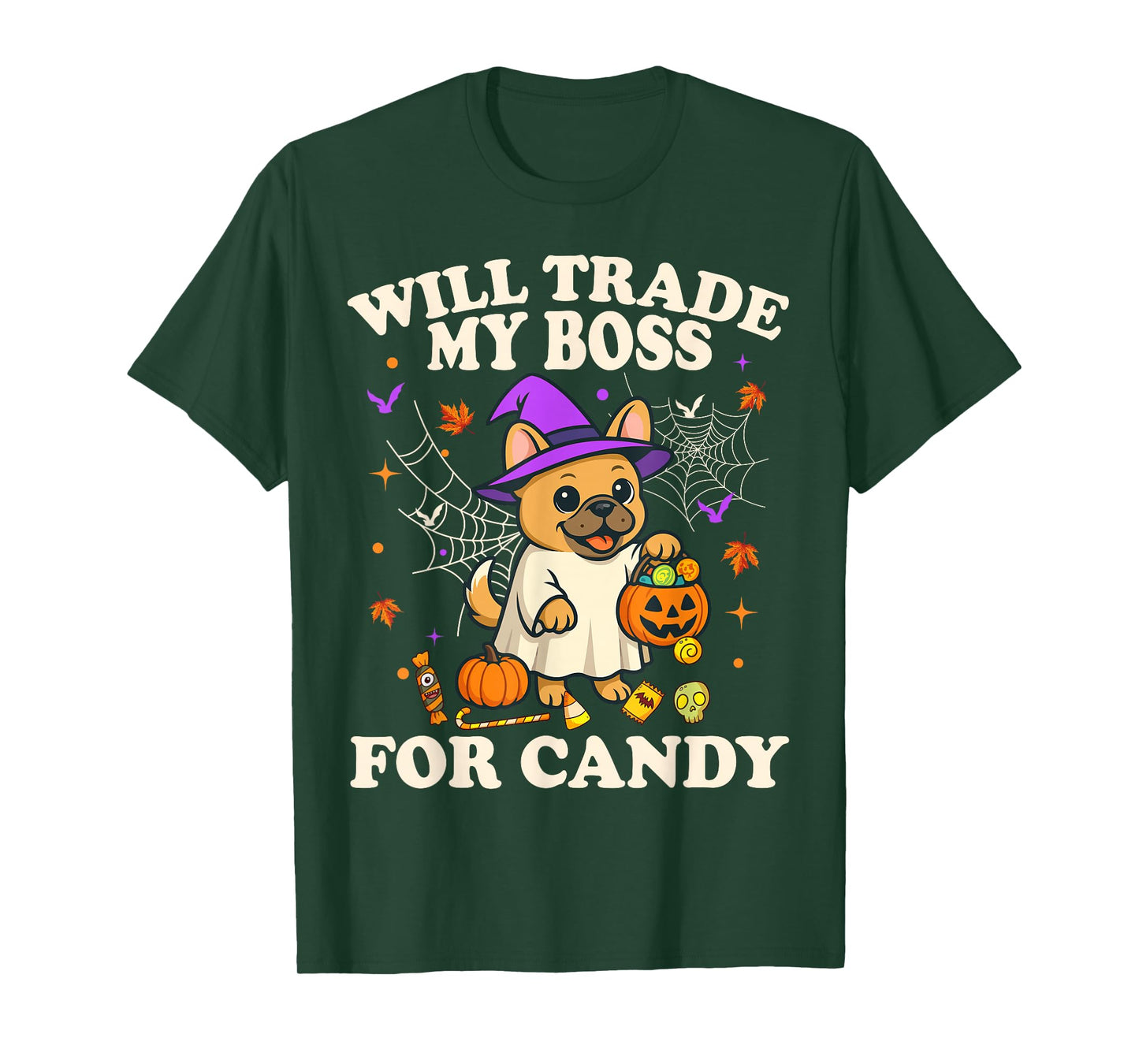 Funny Halloween French Bulldog Dog Candy Trick or Treat T-Shirt