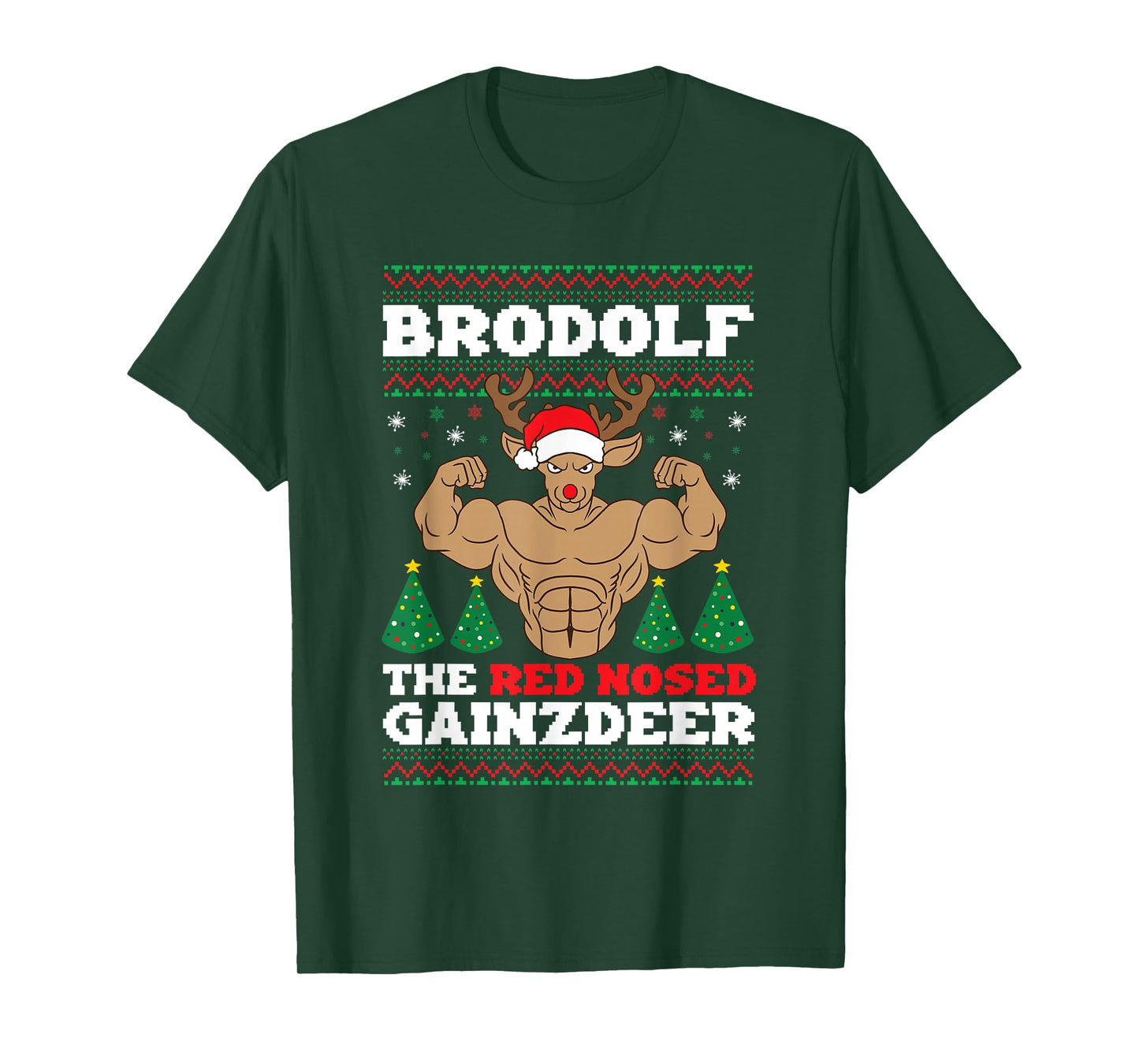 Brodolf Funny Christmas Buff Reindeer Gym Bodybuilding Xmas T-Shirt