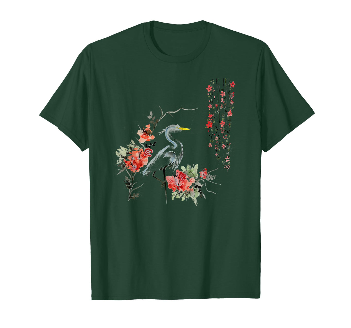 Japanese Art Crane Bird Garden Stylish Design T-Shirt
