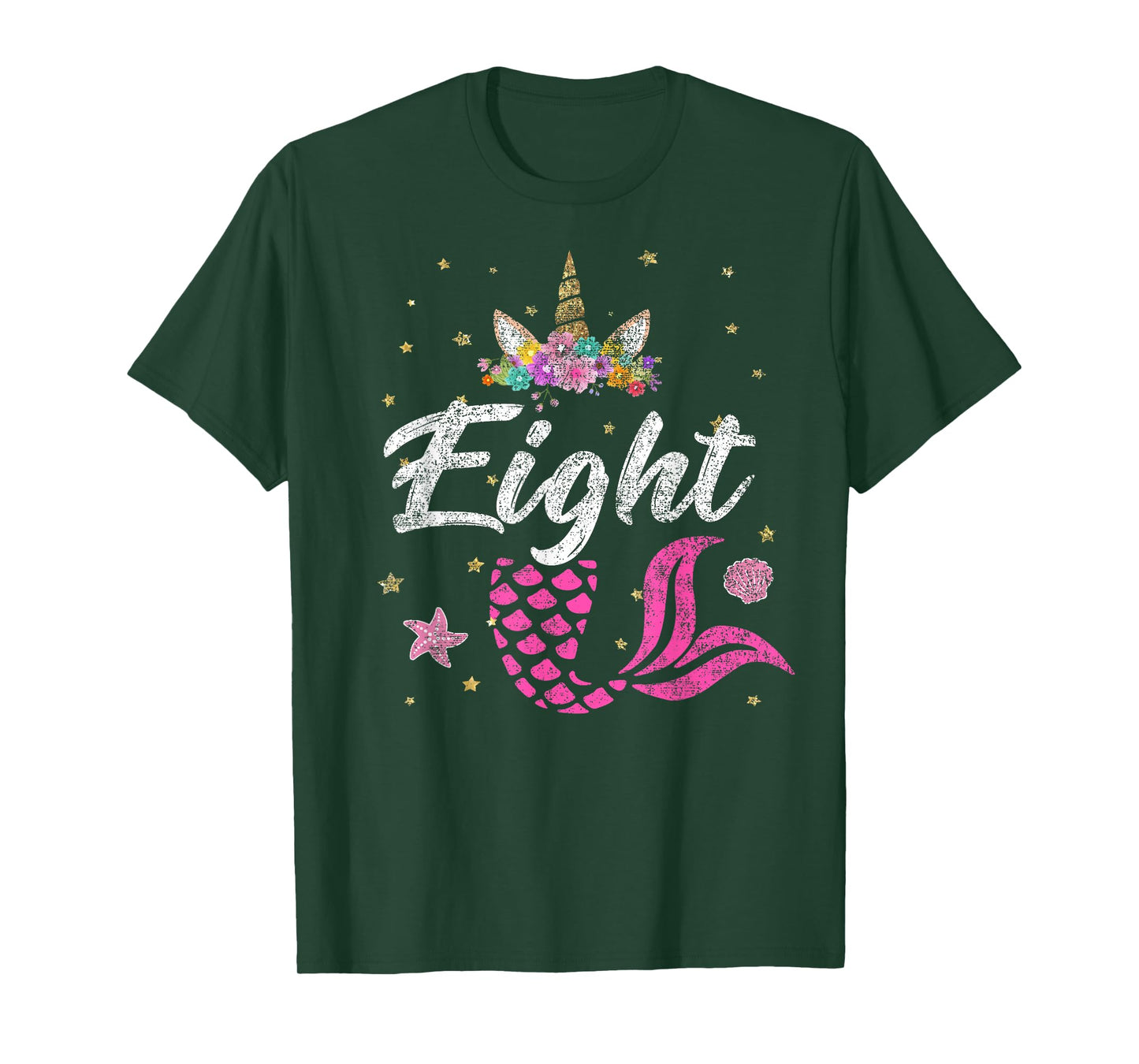 8th Birthday Girl Unicorn Shirt Mermaid Tail 8 Years Old T-Shirt