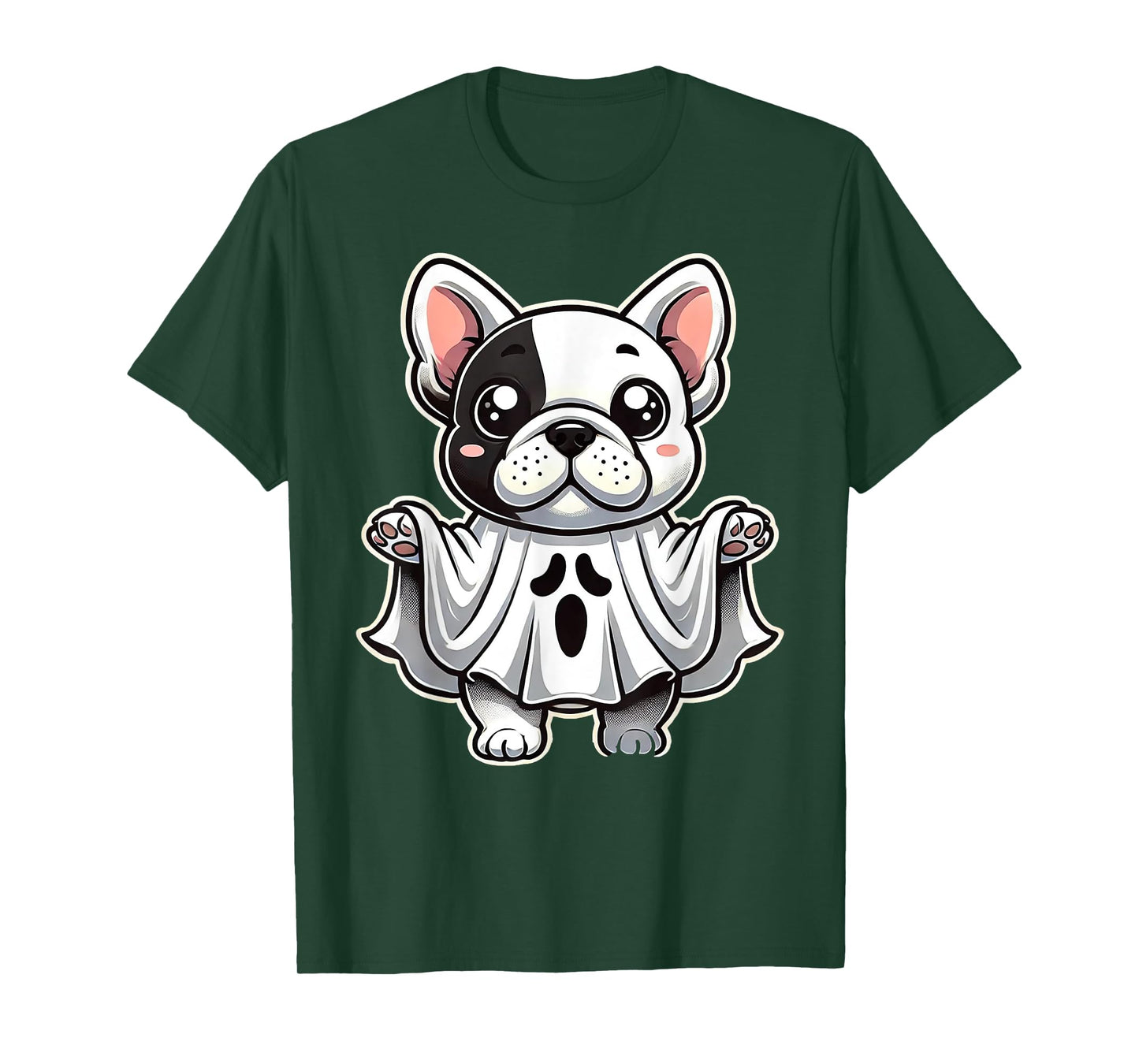 Cute French Bulldog Ghost Costume Puppy Halloween Pup Men Women Kids T-Shirt