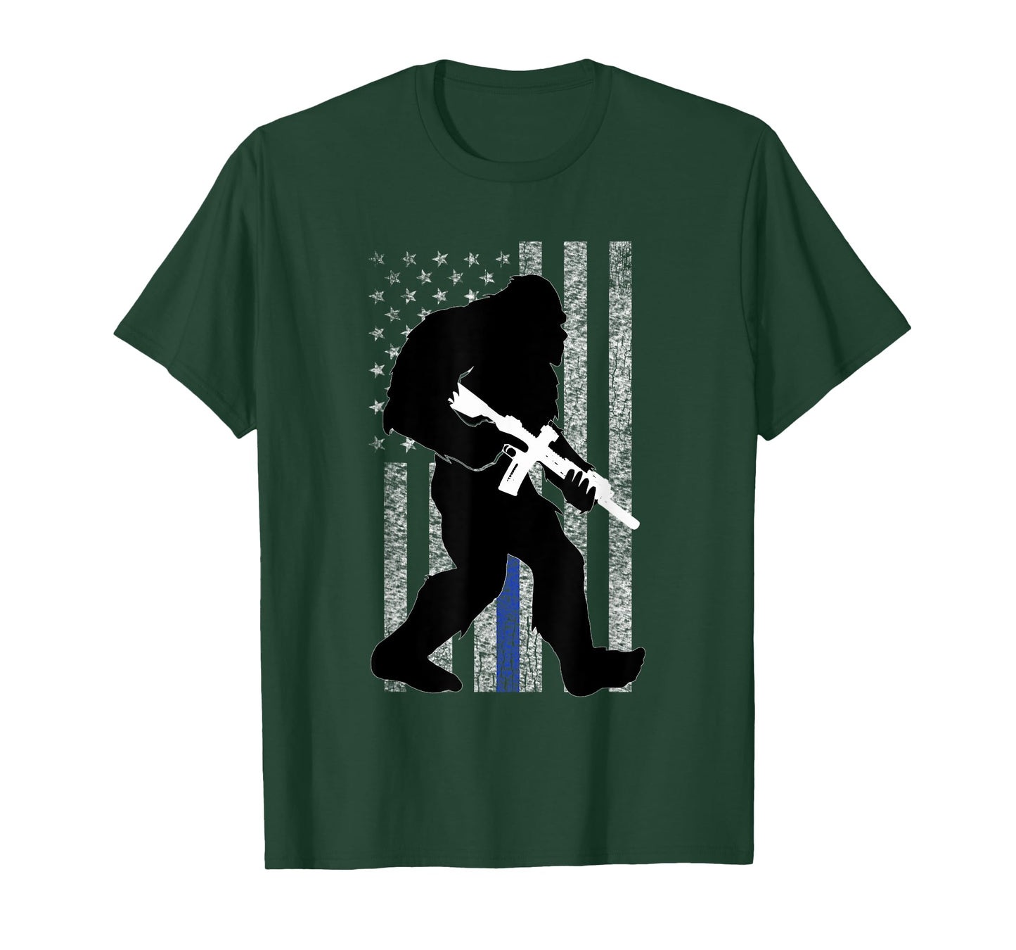 Bigfoot 2nd Amendment Right to Bear Arms Thin Blue Line T-Shirt