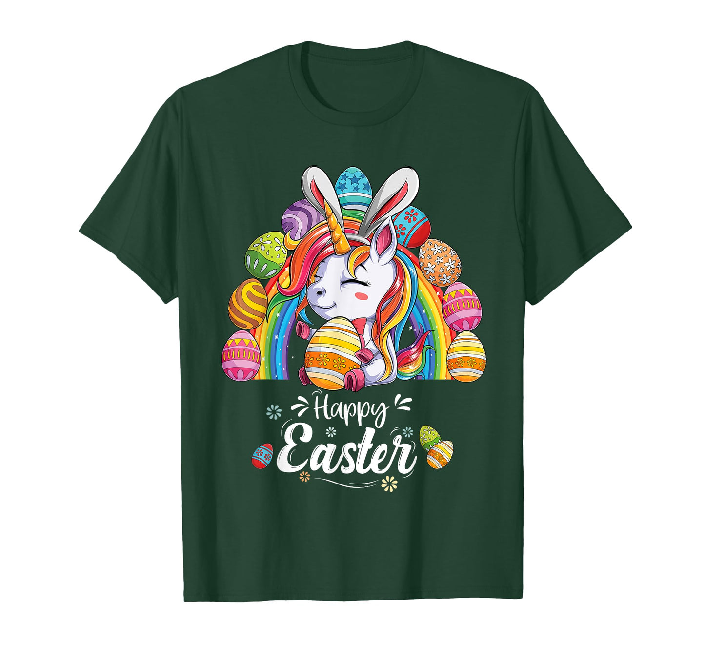 Unicorn Happy Easter Day bunny Rainbow egg Girls Kids T-Shirt