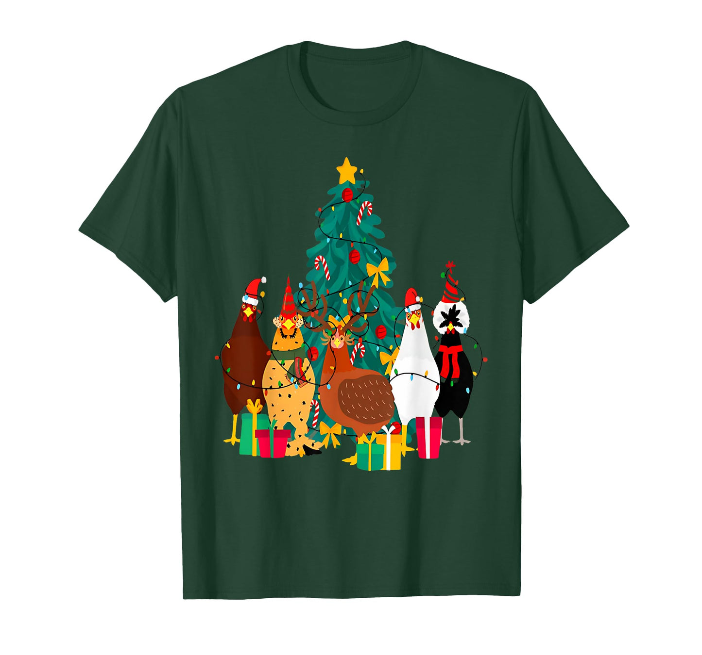 Cute Christmas Chickens Santa Farm Chickens Animals Pajamas T-Shirt