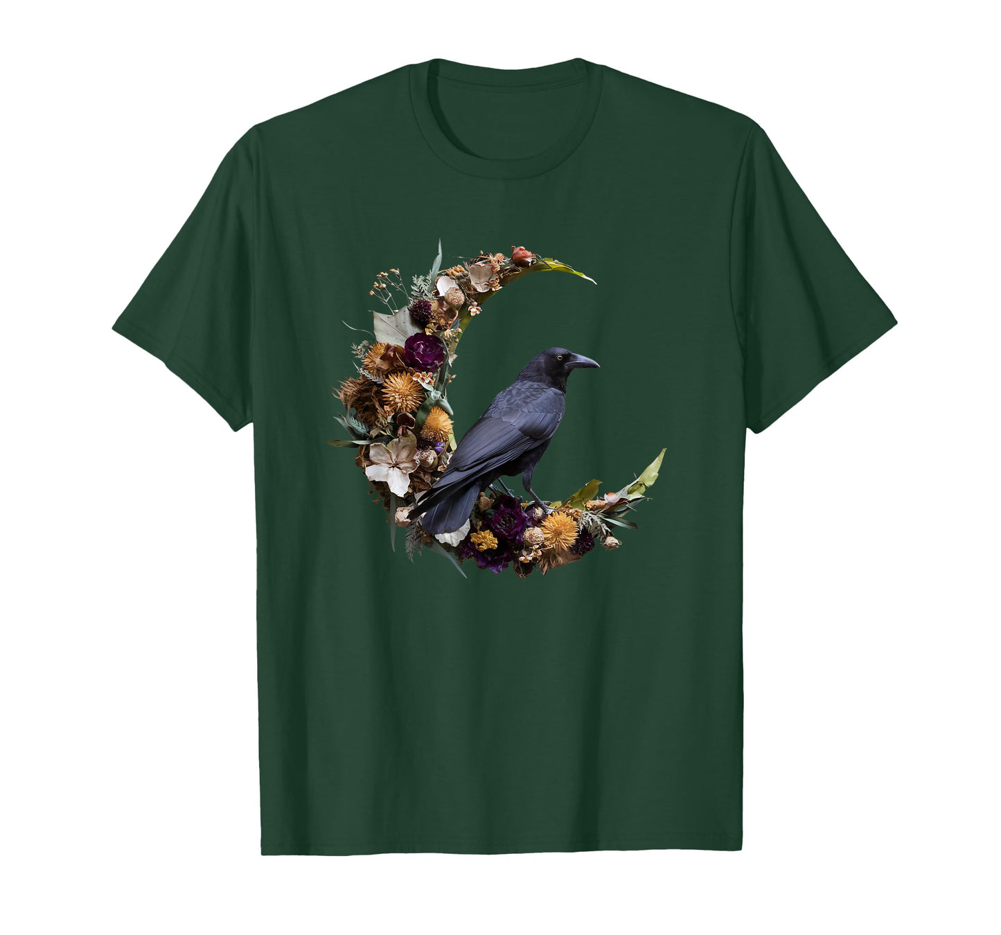 Gothic Crow Floral Moon Raven Goth Flowers Bird T-Shirt