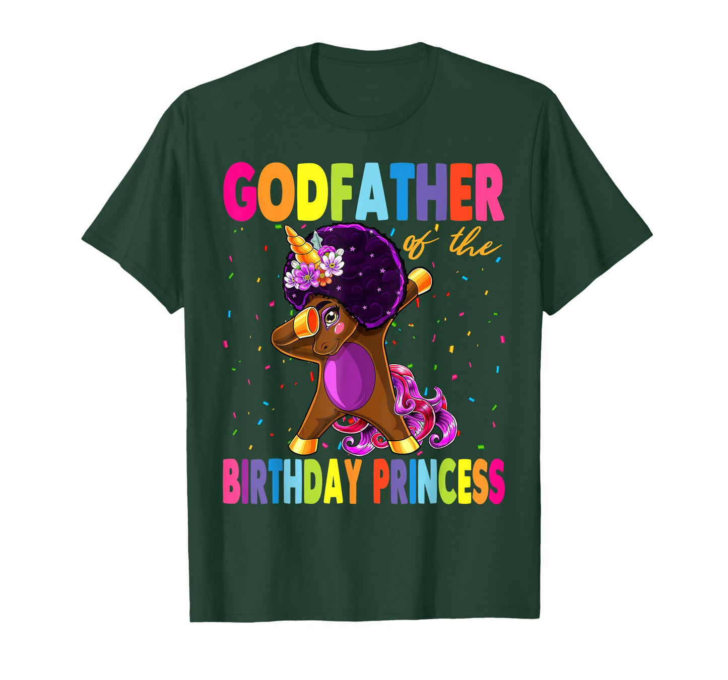 Dabbing Unicorn Afro Godfather of the Birthday Princess T-Shirt