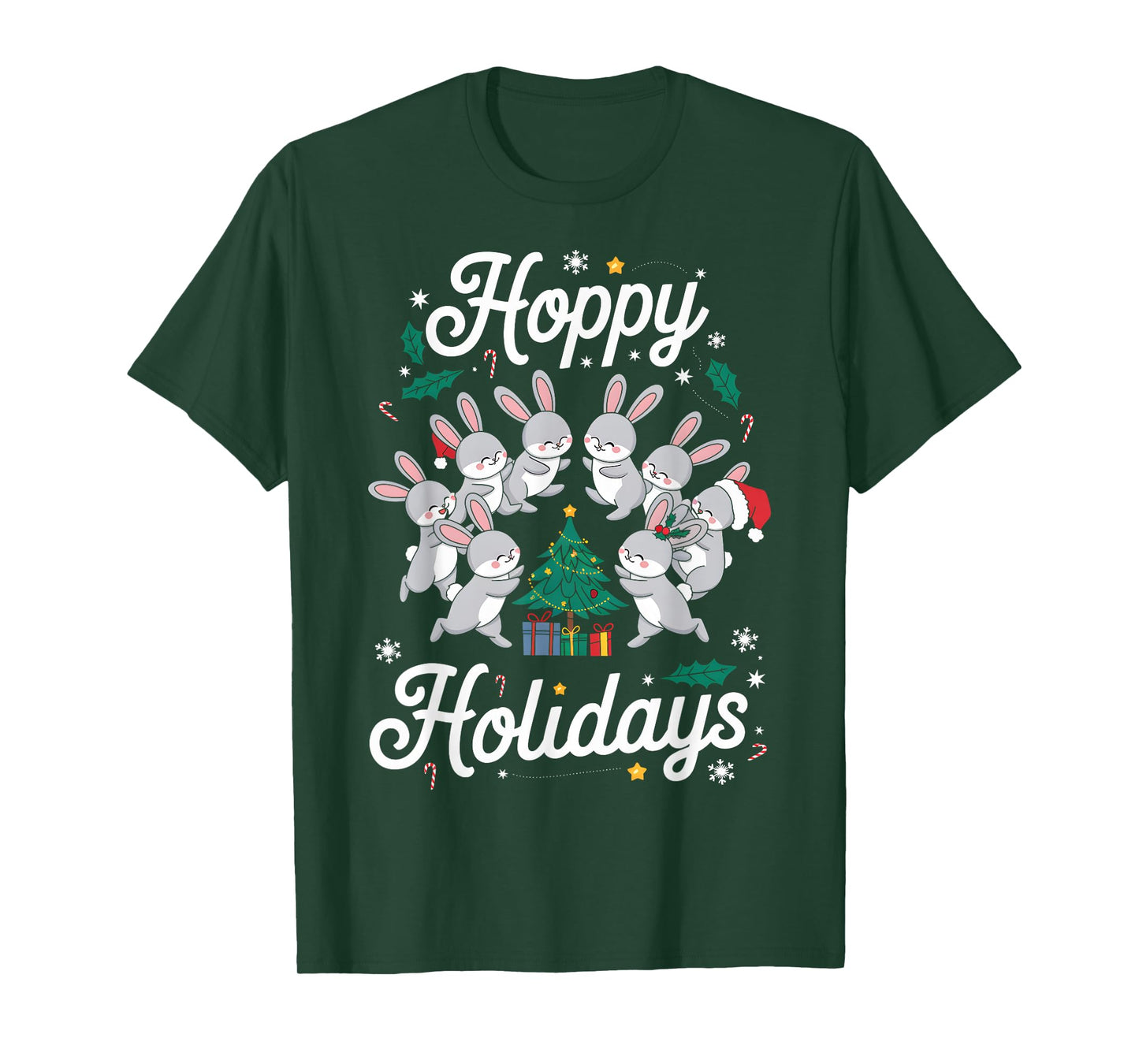 Hoppy Holidays Bunny Christmas Cute Rabbit Pajama Family T-Shirt