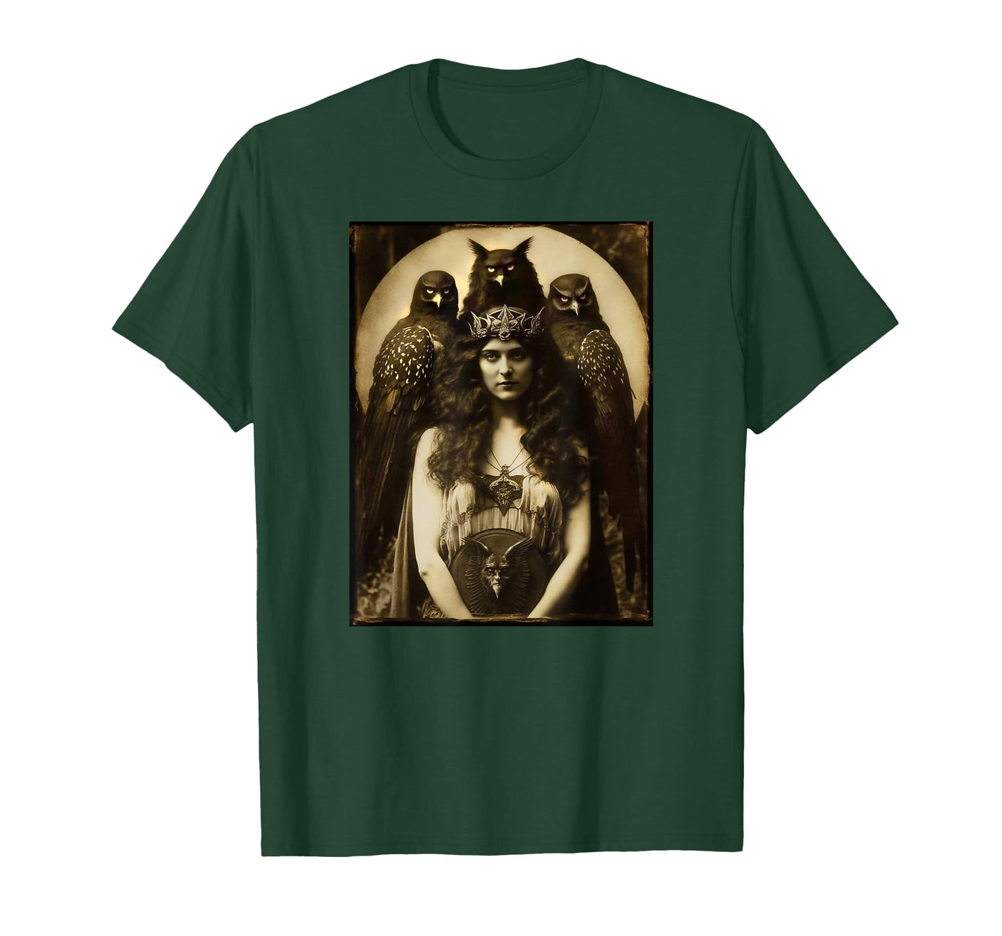 Vintage Witch Sorceress With Raptor Birds 1910s Photography T-Shirt